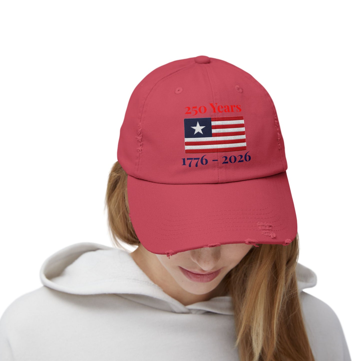 USA 250 Years Embroidered Distressed Dad Cap | 1776–2026 Patriotic Flag Hat
