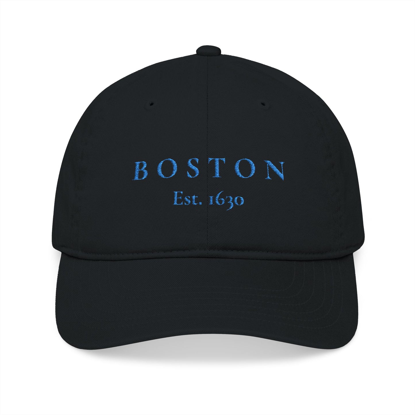 Boston Embroidered Baseball Cap — "BOSTON Est. 1630" Organic Cotton Hat
