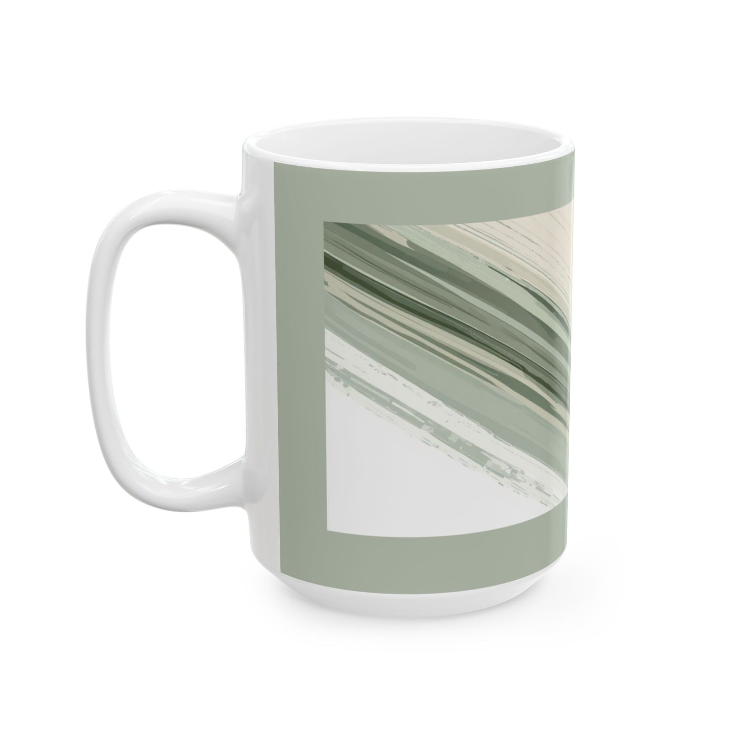 Sea Glass Drift Abstract Wave Mug – Coastal Sage Green Ceramic Coffee Cup | Minimalist Ocean Aesthetic Mug