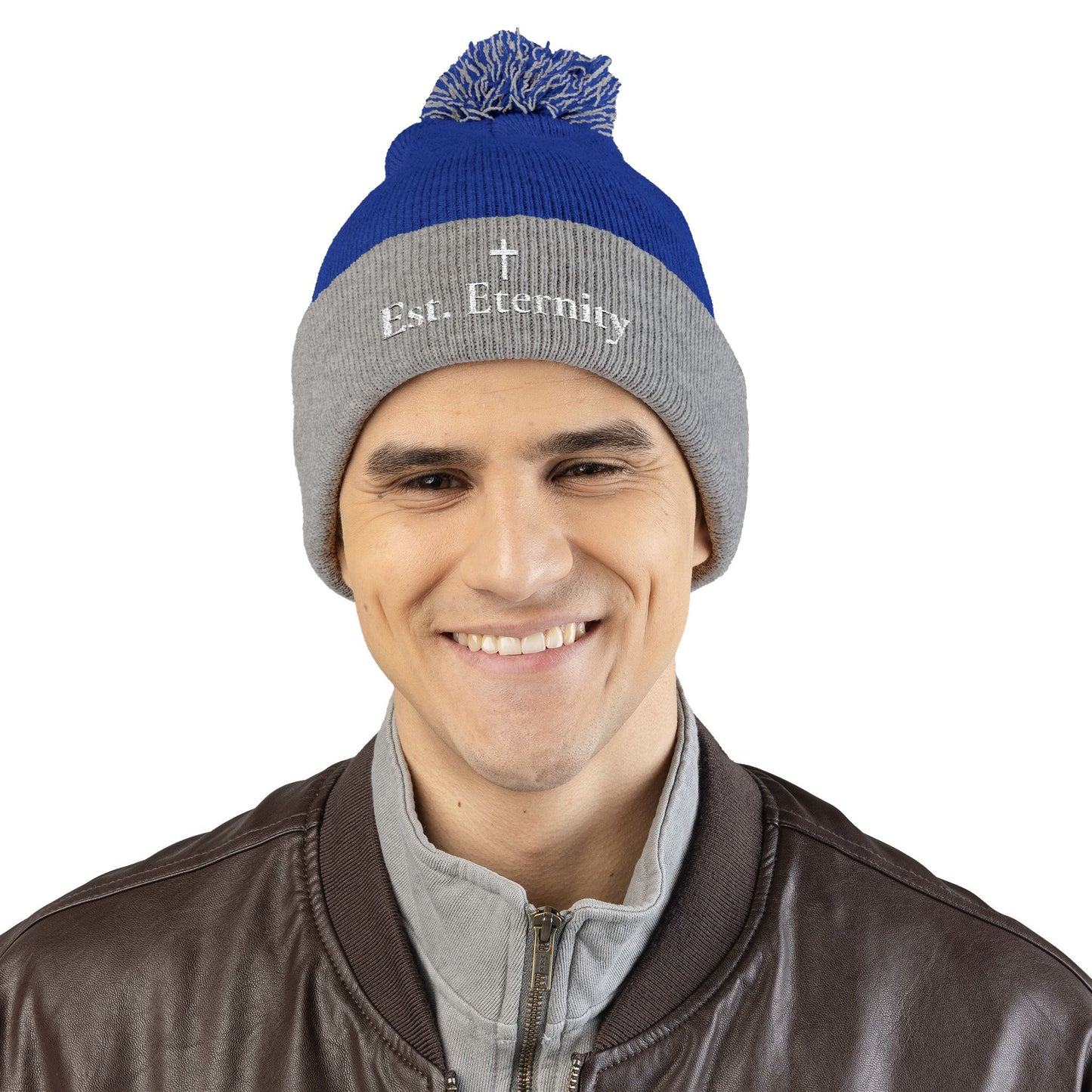 Embroidered 'Eve, Eternity' Pom-Pom Knit Cap — Cozy Christian Beanie