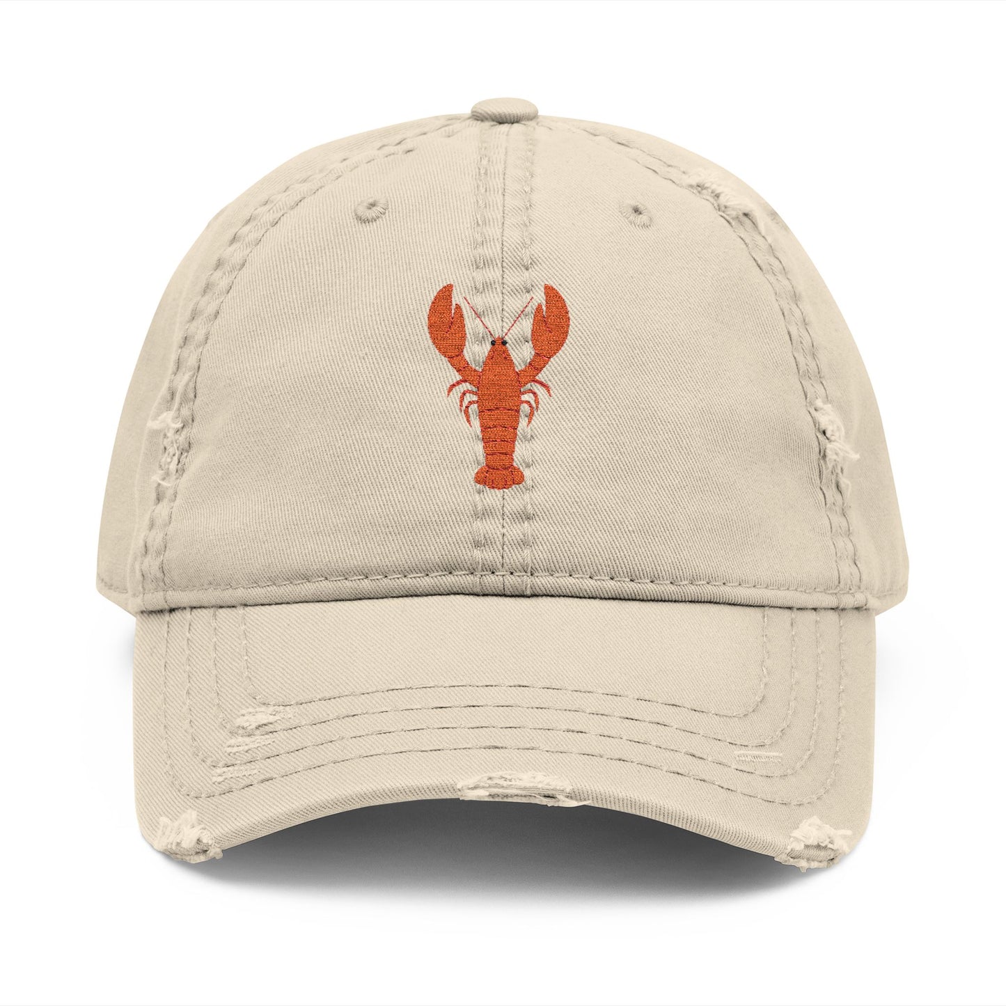 Distressed Embroidered Lobster Dad Hat — Vintage Washed Baseball Cap