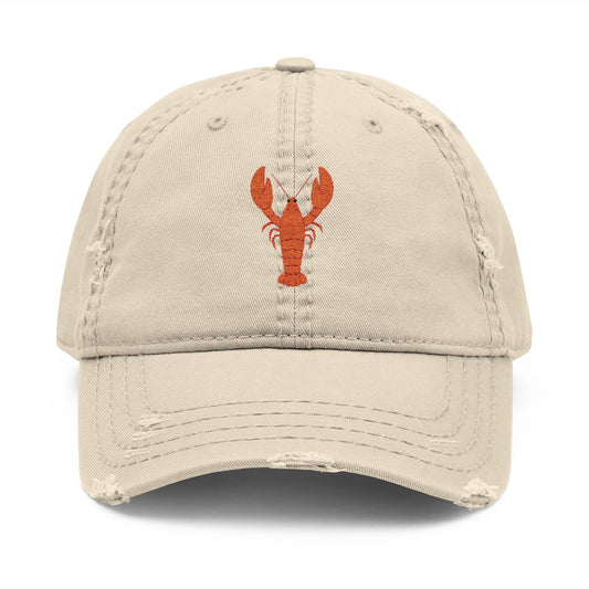 Distressed Embroidered Lobster Dad Hat — Vintage Washed Baseball Cap