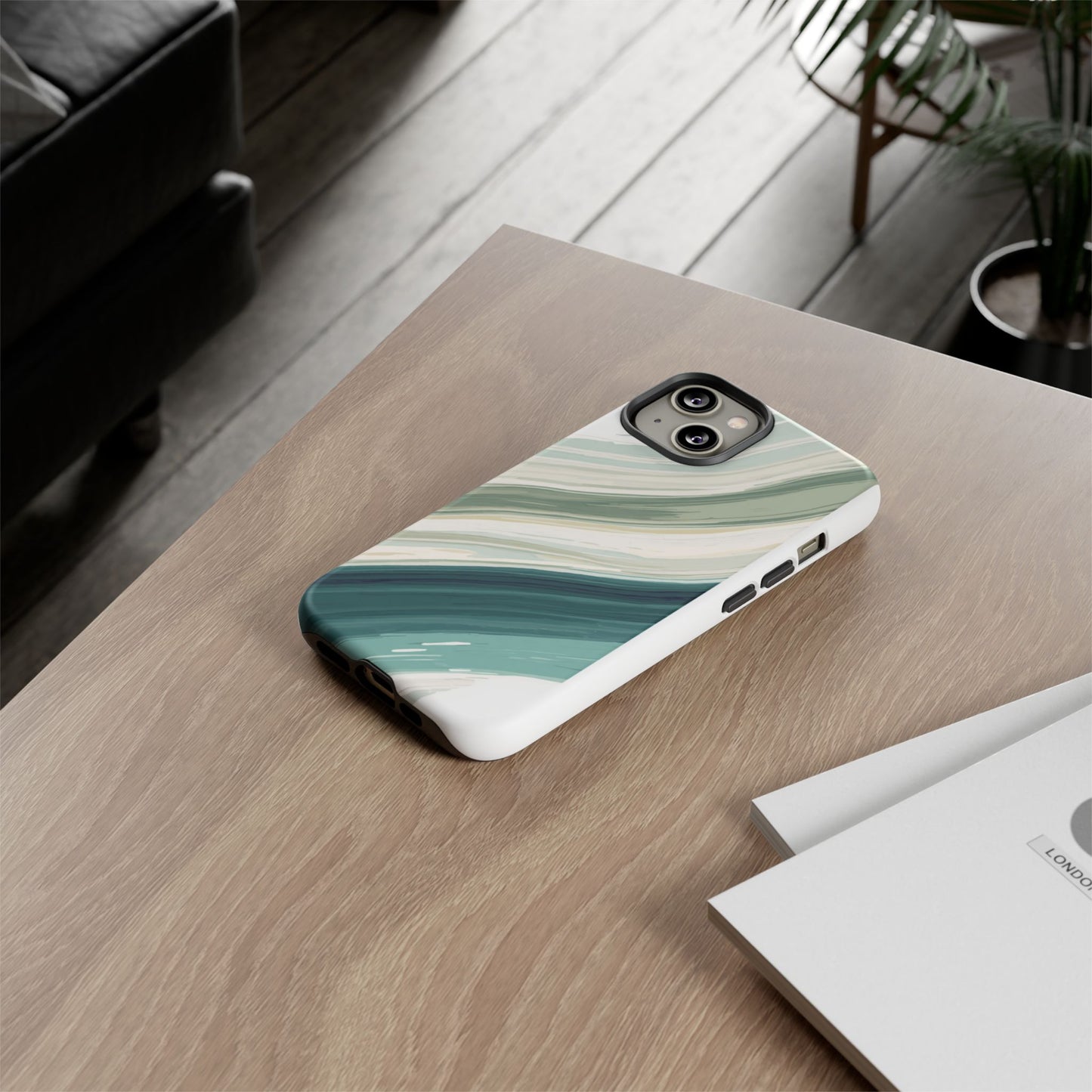 Sea Glass Drift Phone Case – Coastal Abstract Ocean Waves iPhone Case | Sage Green Minimalist Protective Cover