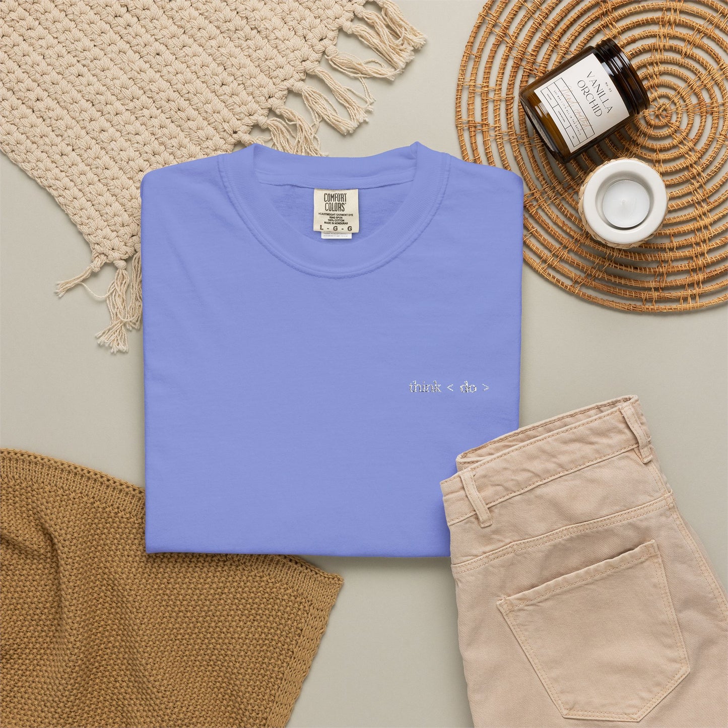 Think < Do > Embroidered Unisex T-Shirt | Minimalist Everyday Tee | Ivory Thread