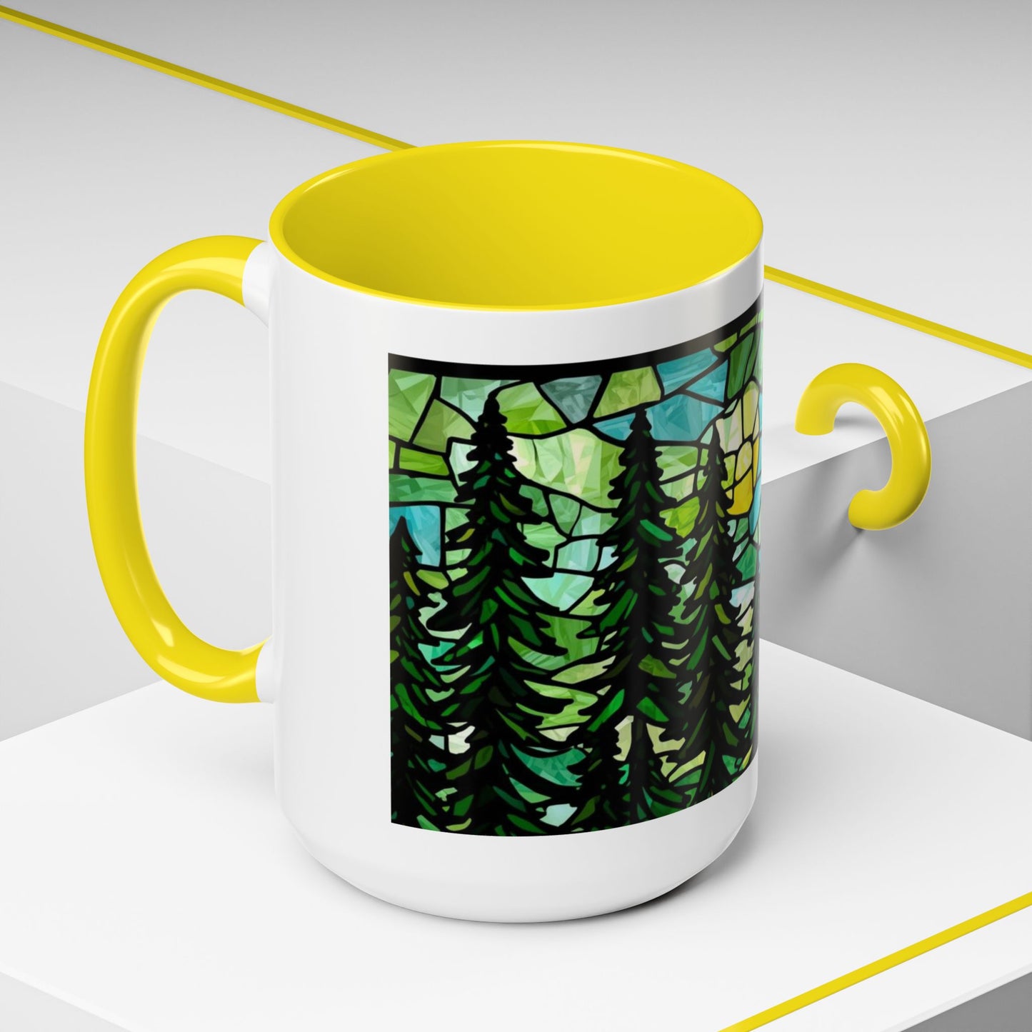 Stained Glass Forest Sunrise Mug – 15oz
