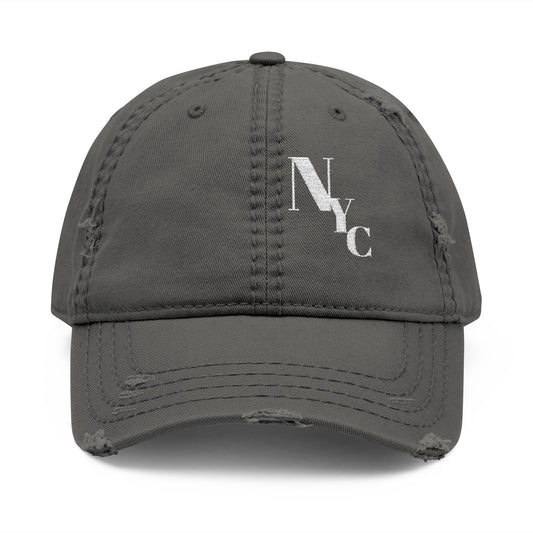 NYC Monogram Distressed Dad Hat (Embroidery) Minimalist Faith Hat with Cross/Vintage Style Cap