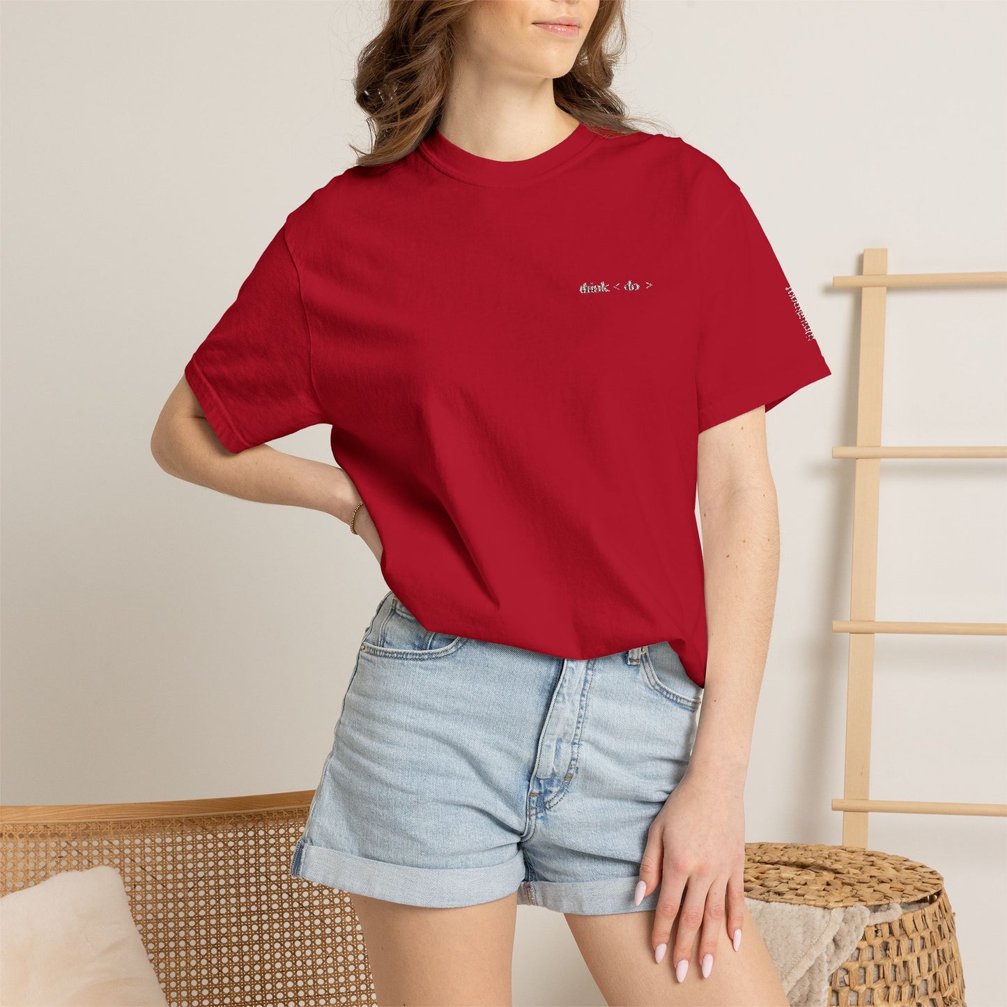Think < Do > Embroidered Unisex T-Shirt | Minimalist Everyday Tee | Ivory Thread