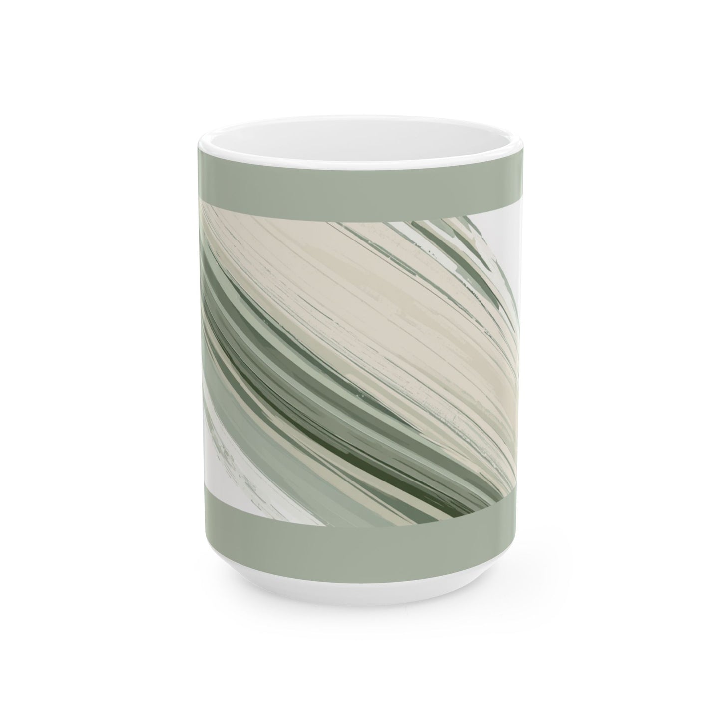 Sea Glass Drift Abstract Wave Mug – Coastal Sage Green Ceramic Coffee Cup | Minimalist Ocean Aesthetic Mug