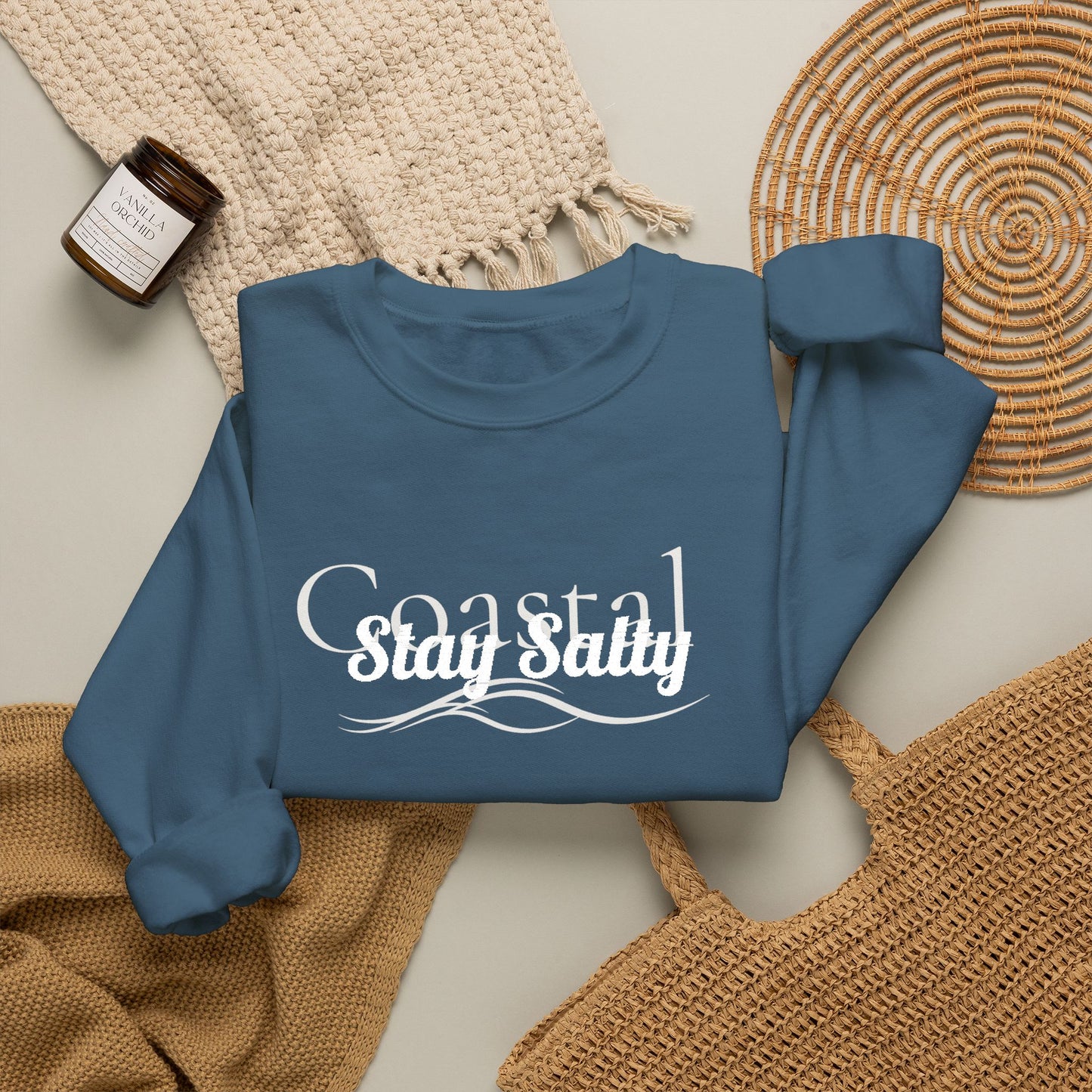 Personalize Embroidered crewneck Sweatshirt — Use your own words on front and left sleeve