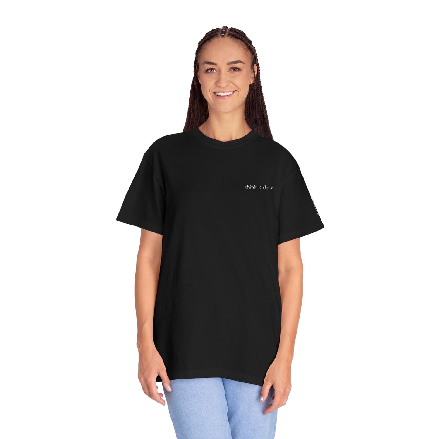 Think < Do > Embroidered Unisex T-Shirt | Minimalist Everyday Tee | Ivory Thread