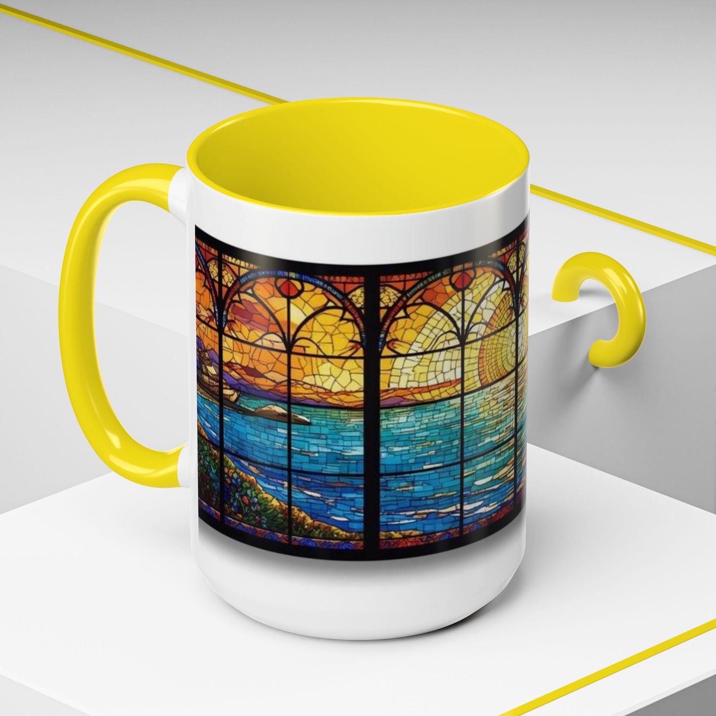 Stained Glass Ocean Sunset Mug – 15oz
