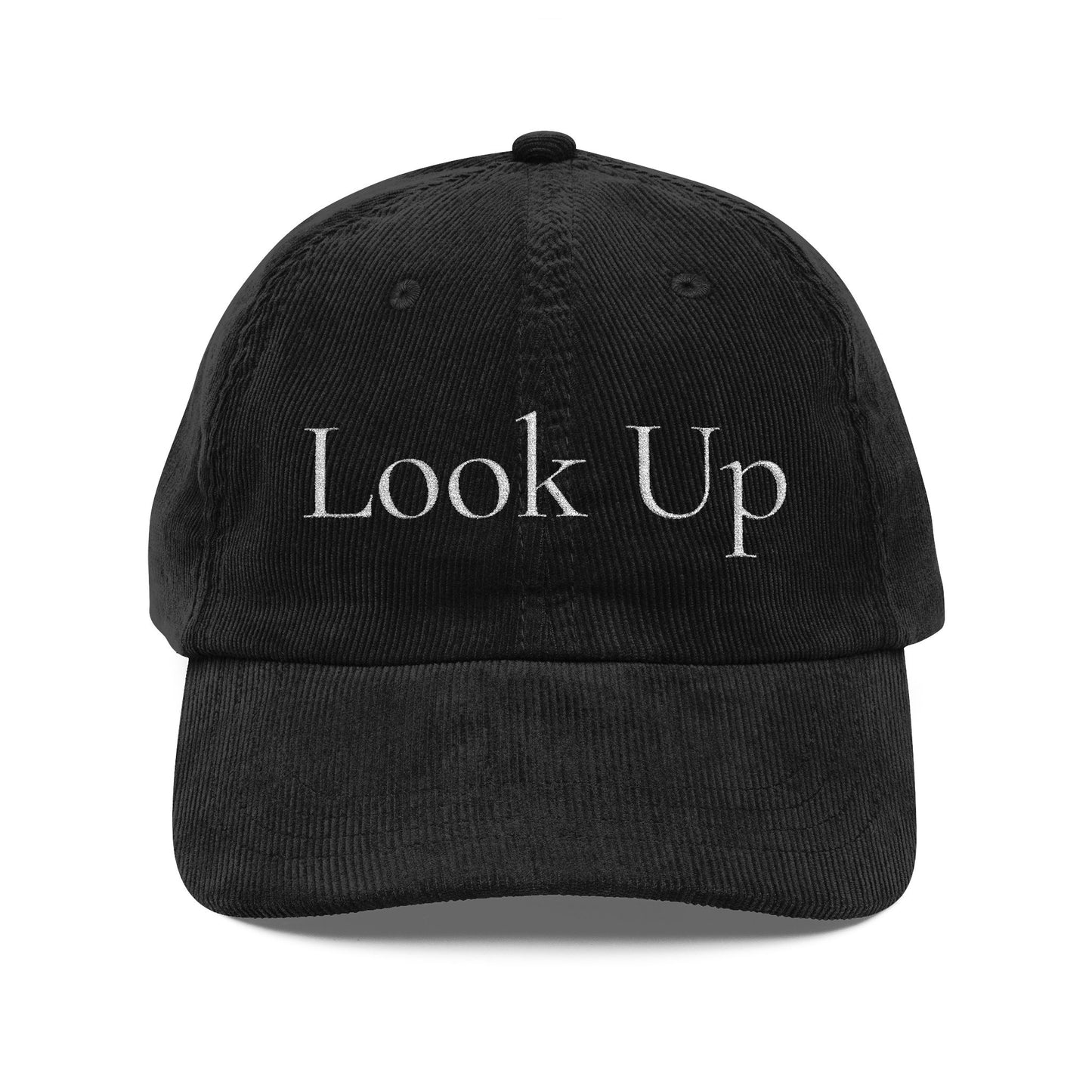 Look Up Embroidered Corduroy Cap-Faith Inspired Hat with Cross on back