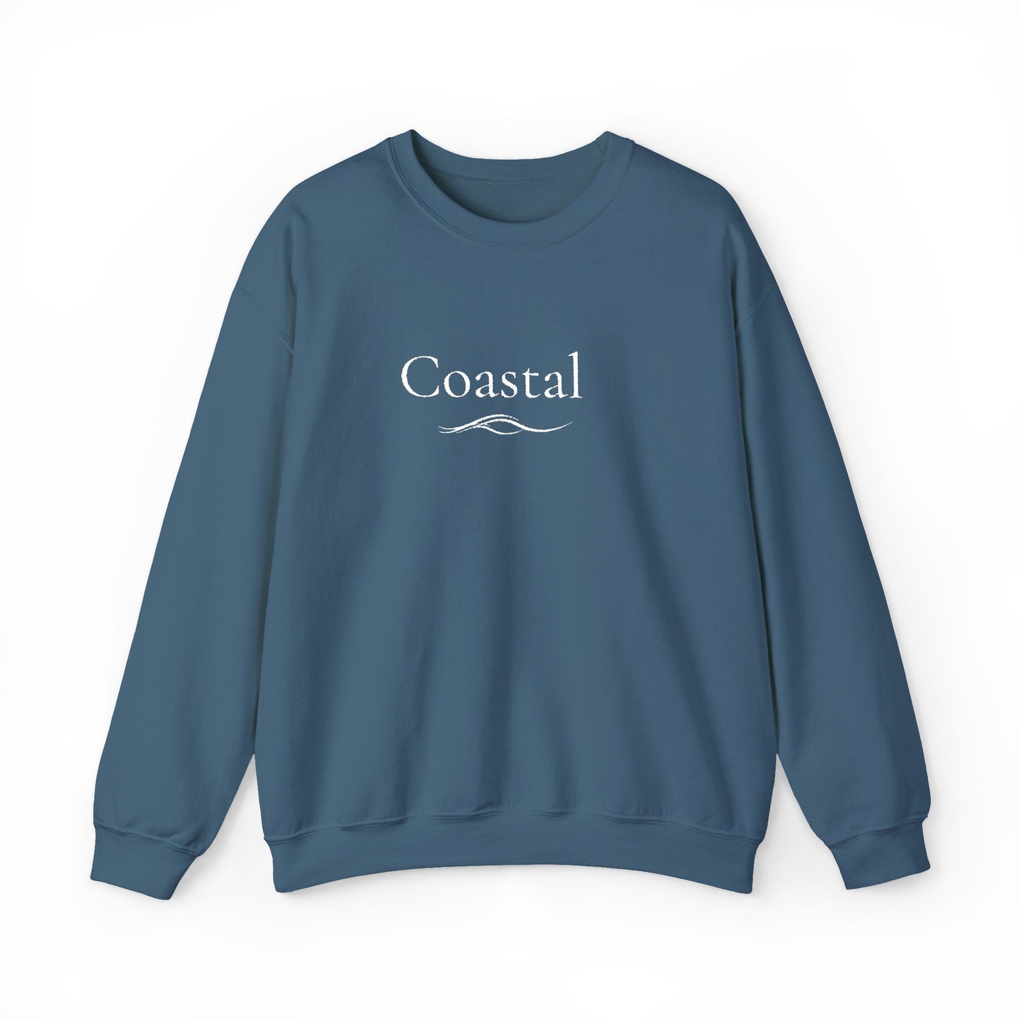 Coastal Crewneck Sweatshirt — Minimal Nautical Wave Graphic
