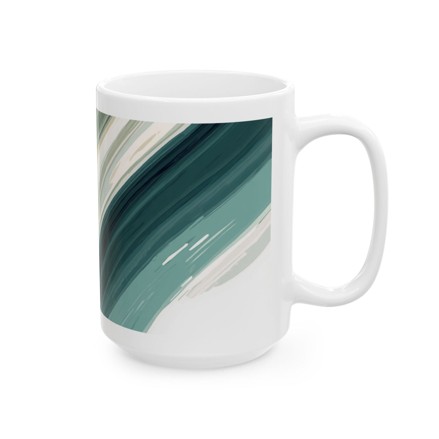 Abstract Green Brushstroke Ceramic Mug — Modern Marble Swirl Coffee Cup (15oz)