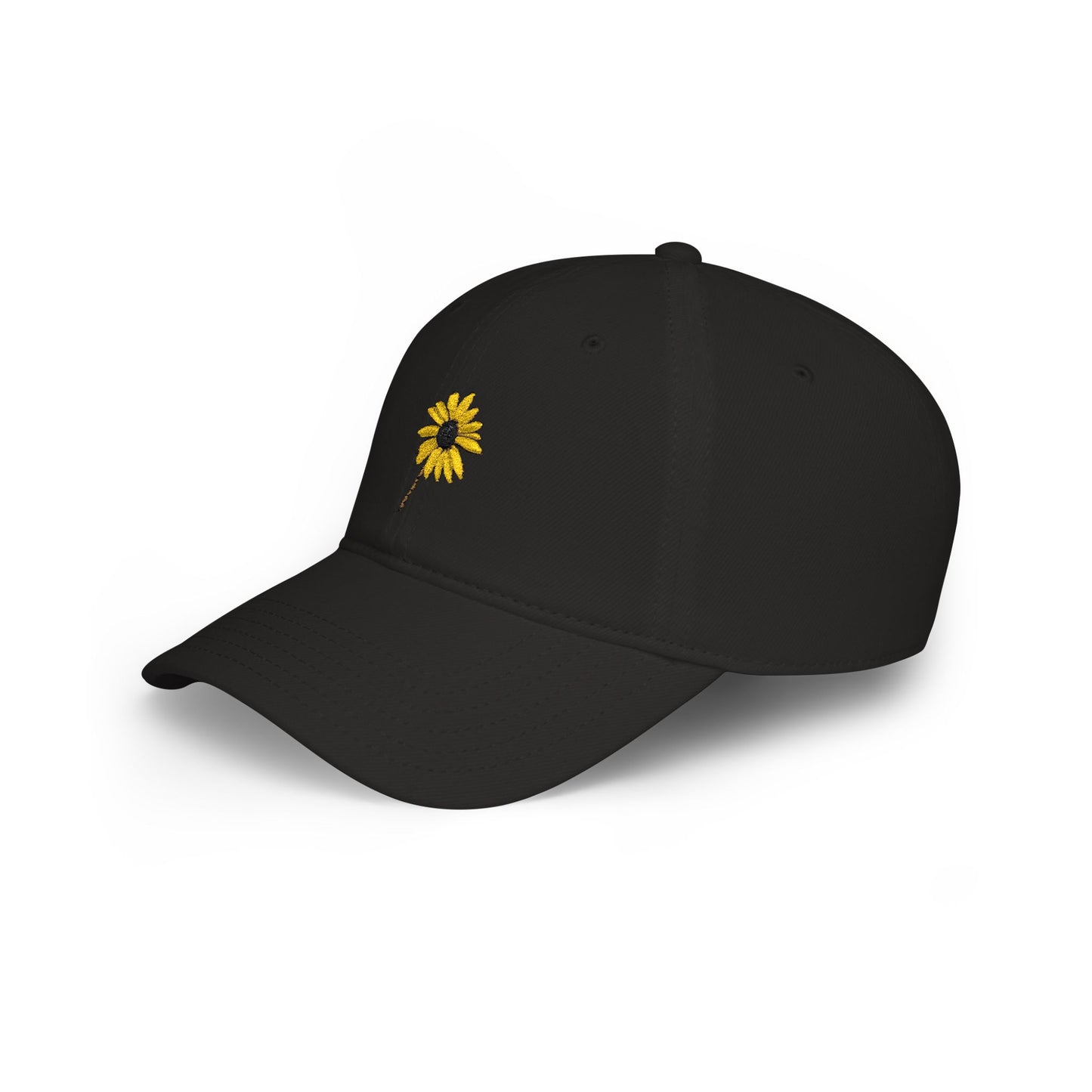 Black-Eyed Susan Mom Cap — Low Profile Baseball Hat, with Embroidered flower front and Mom text back