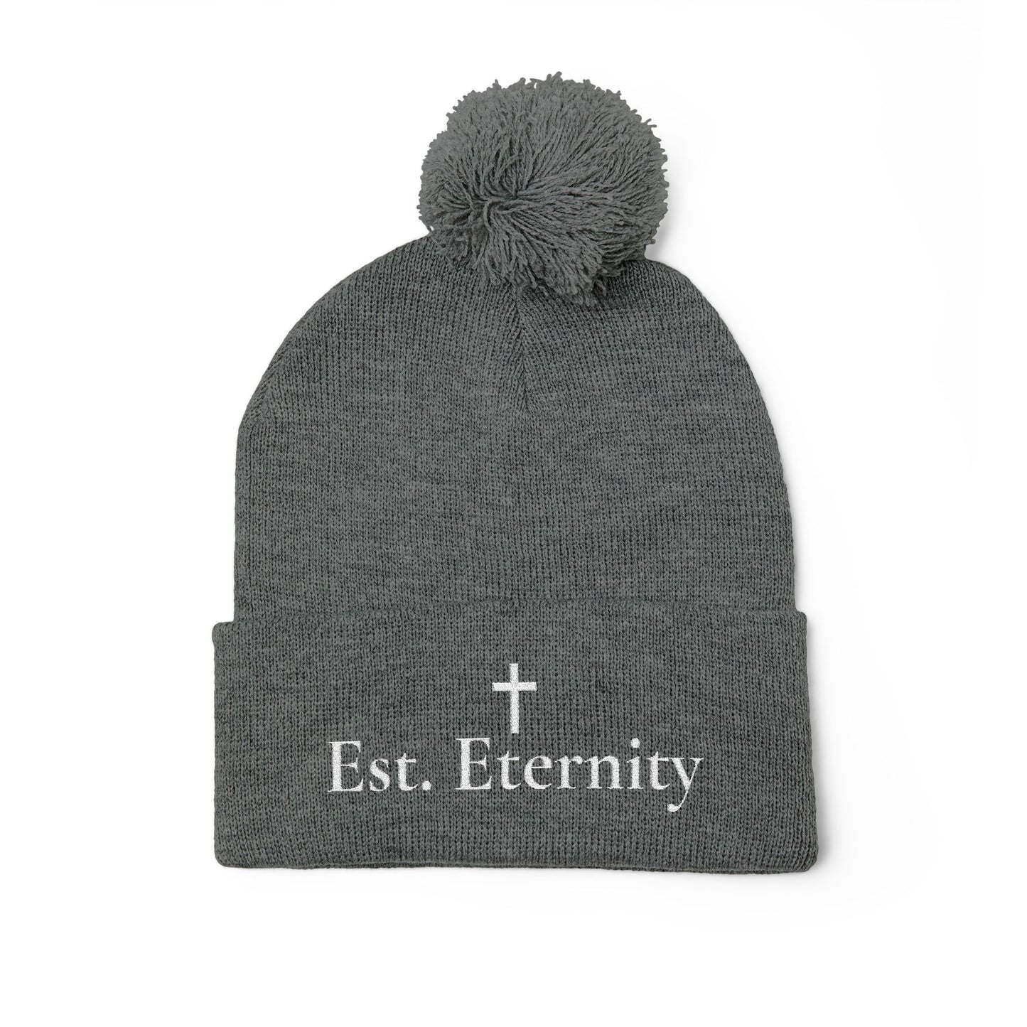 Embroidered 'Eve, Eternity' Pom-Pom Knit Cap — Cozy Christian Beanie