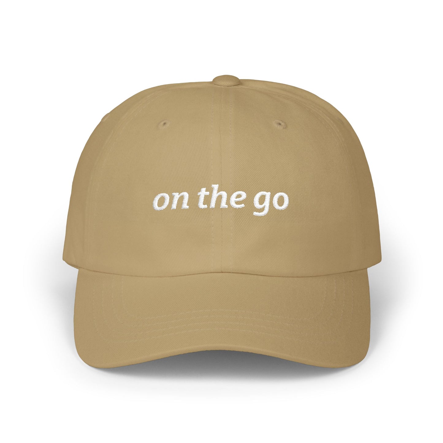 on the go embroidered classic dad cap - small arrows on back, white thread