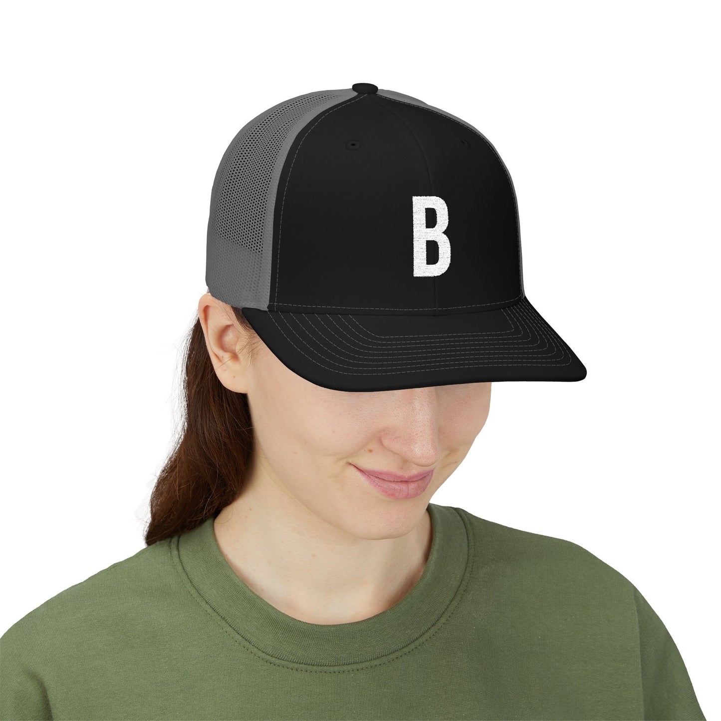 Boston (B) Embroidered Monogram Snapback Trucker Cap - Heritage Places Collection