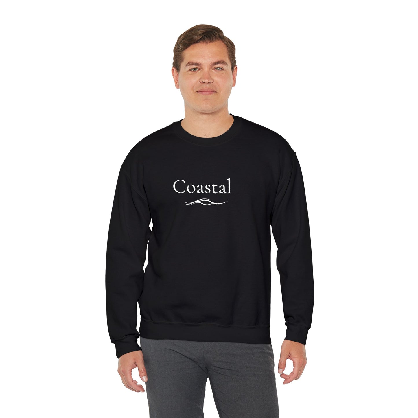 Coastal Crewneck Sweatshirt — Minimal Nautical Wave Graphic