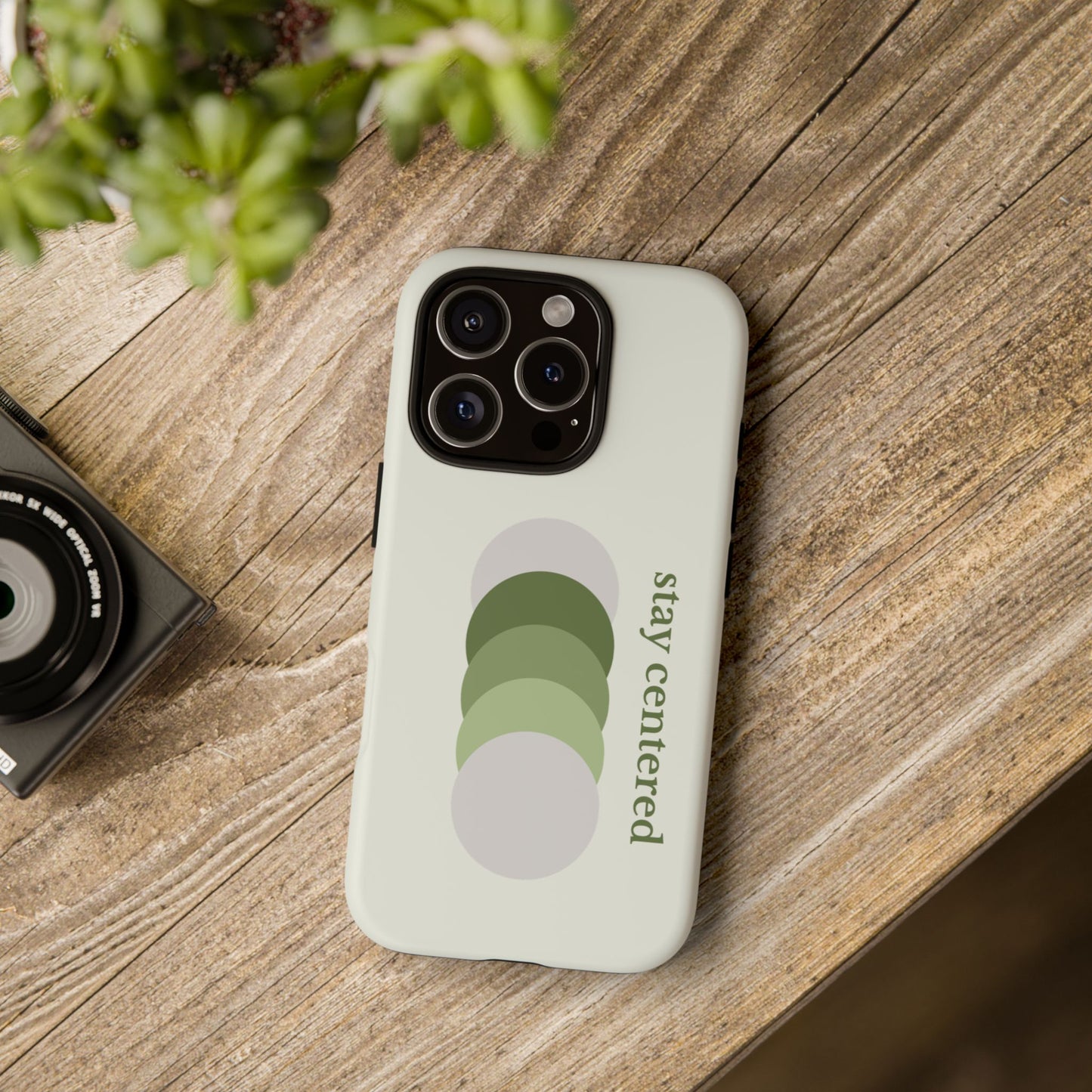 Stay Centered Minimalist Phone Case – Sage Green Wellness Aesthetic iPhone Case | Modern Neutral Protective Cover