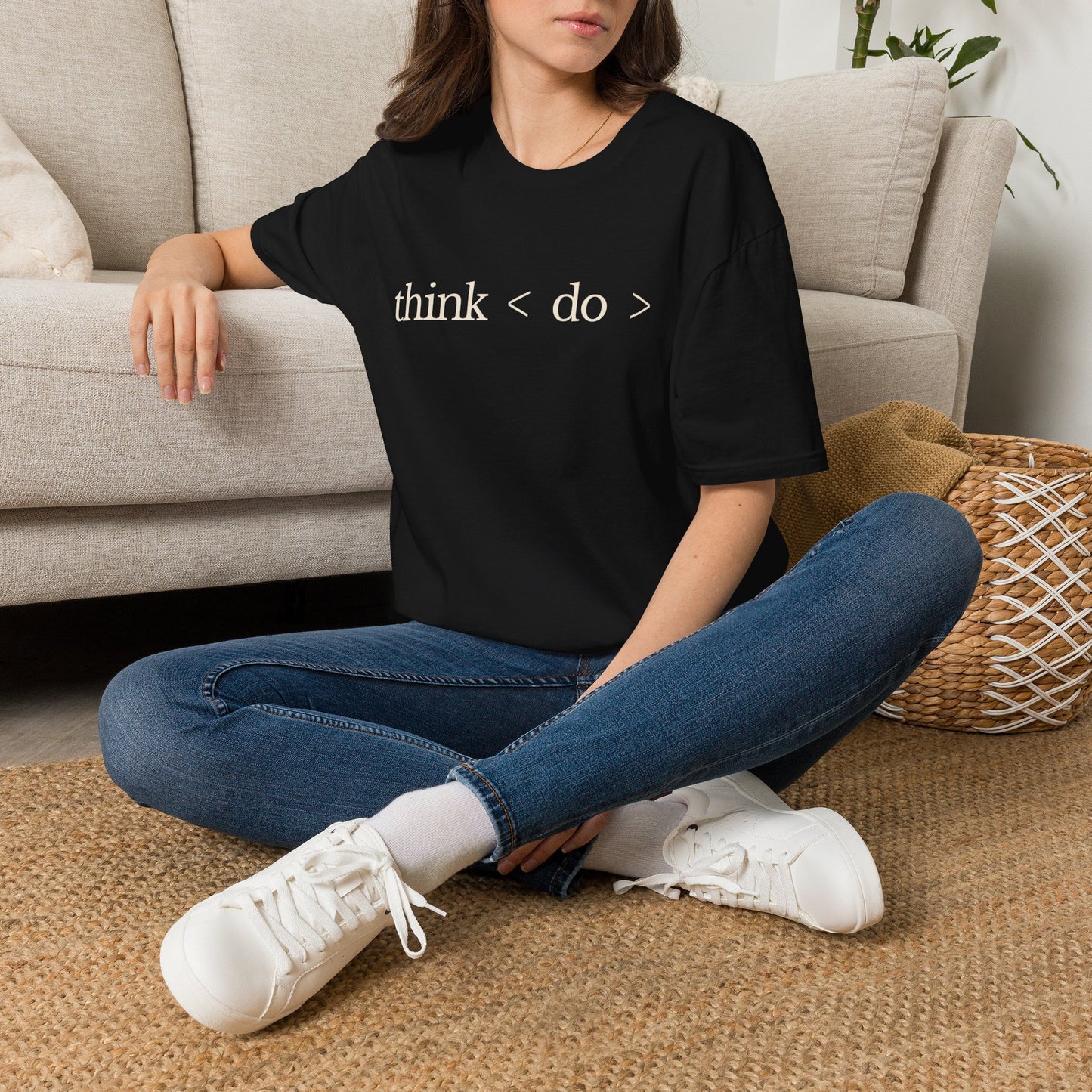 think < do > Unisex Softstyle T-Shirt | Minimalist Inspirational Tee with Momentum Back Detail