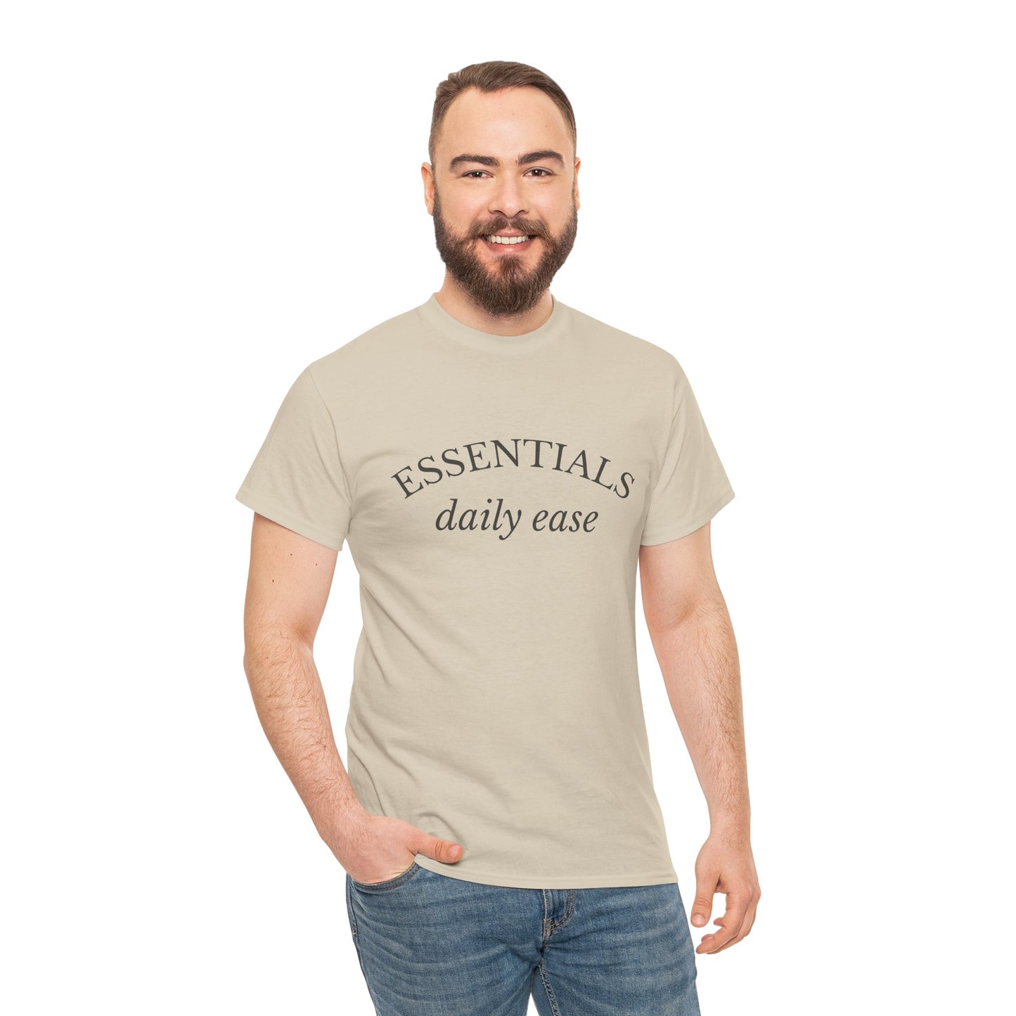Essentials Embroidered Unisex Heavy Cotton Tee | Daily Ease Curved Text T-Shirt | Minimalist Everyday Shirt