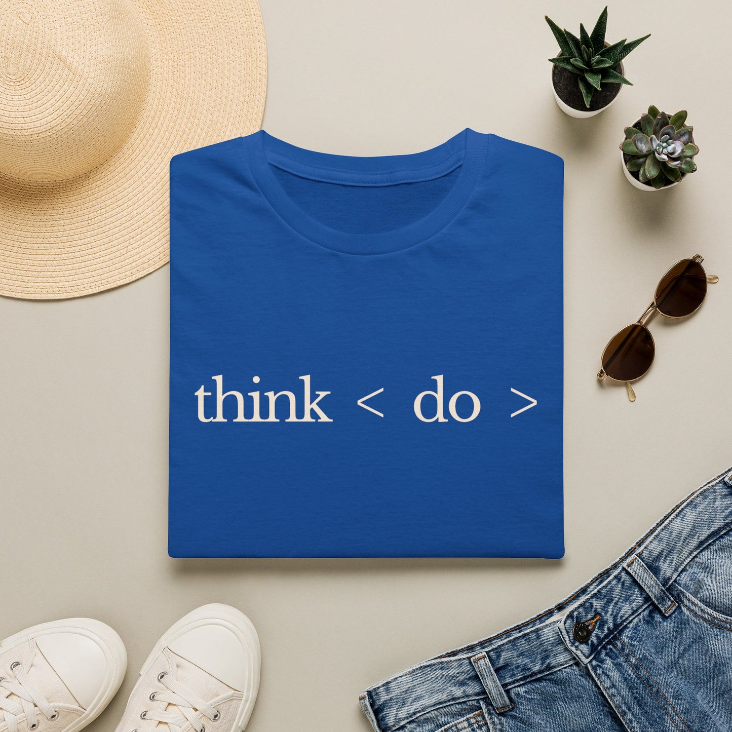think < do > Unisex Softstyle T-Shirt | Minimalist Inspirational Tee with Momentum Back Detail