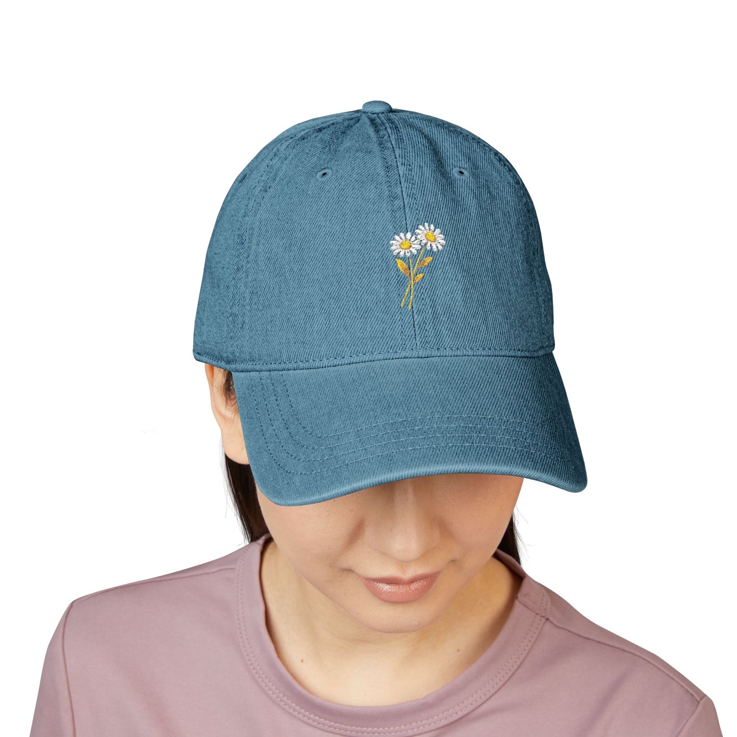 Personalized Minimal Daisy Embroidered Denim Hat for Everyday Wear