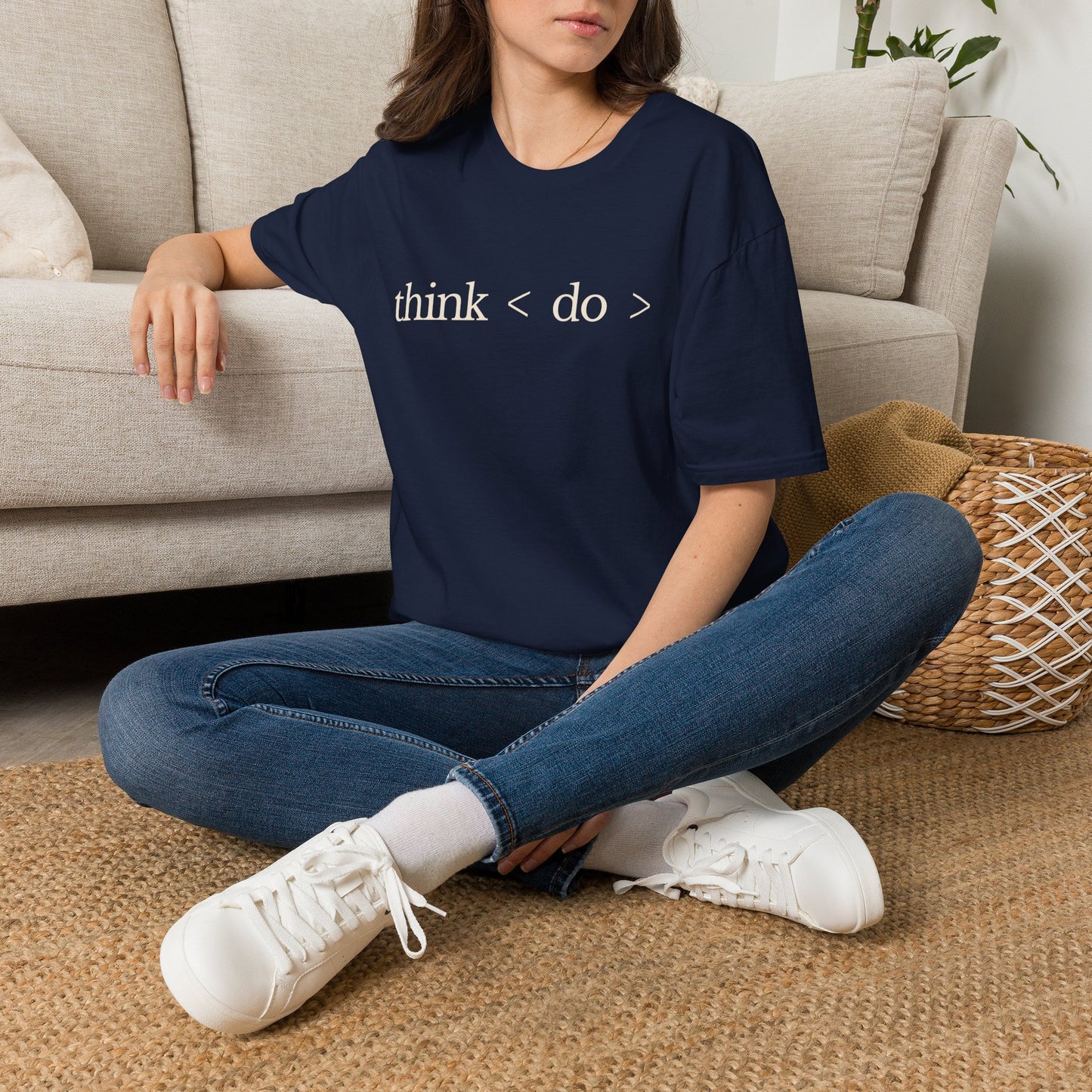 think < do > Unisex Softstyle T-Shirt | Minimalist Inspirational Tee with Momentum Back Detail