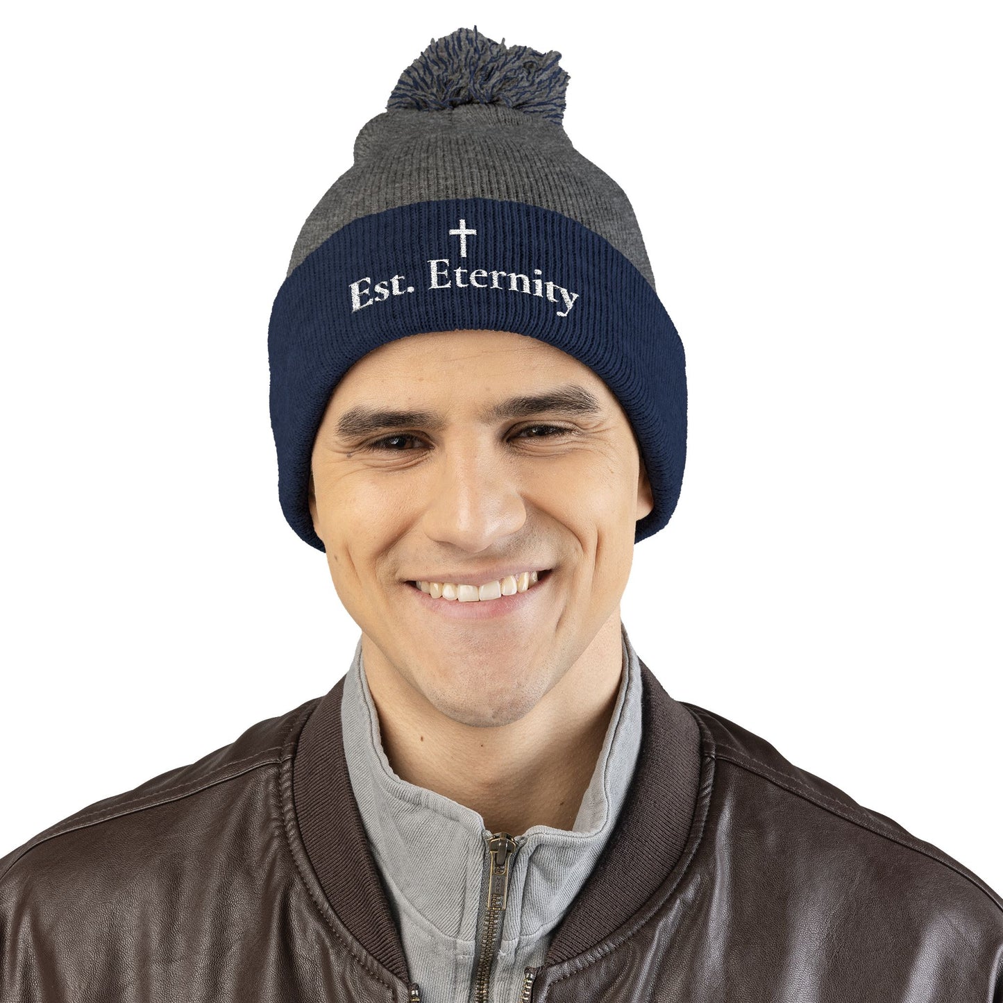 Embroidered 'Eve, Eternity' Pom-Pom Knit Cap — Cozy Christian Beanie