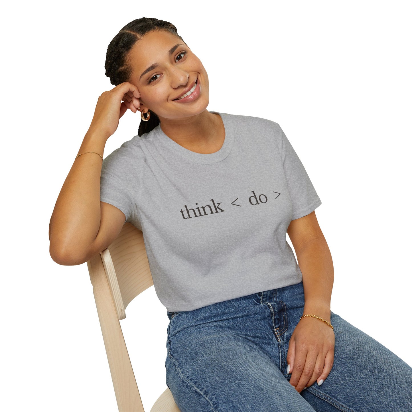 think < do > Unisex Softstyle T-Shirt | Minimalist Inspirational Tee with Momentum Back Detail