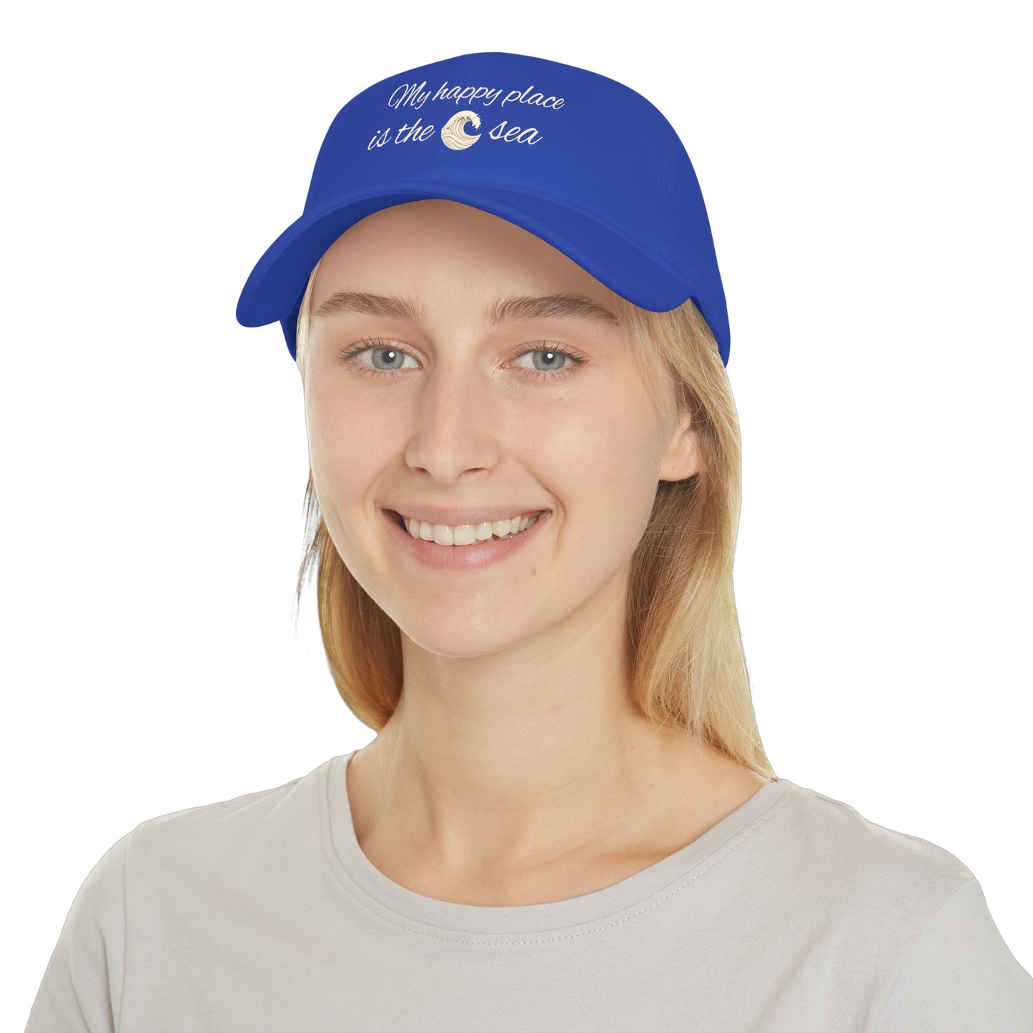 my happy place Is the sea Low Profile Baseball Cap with wave accent
