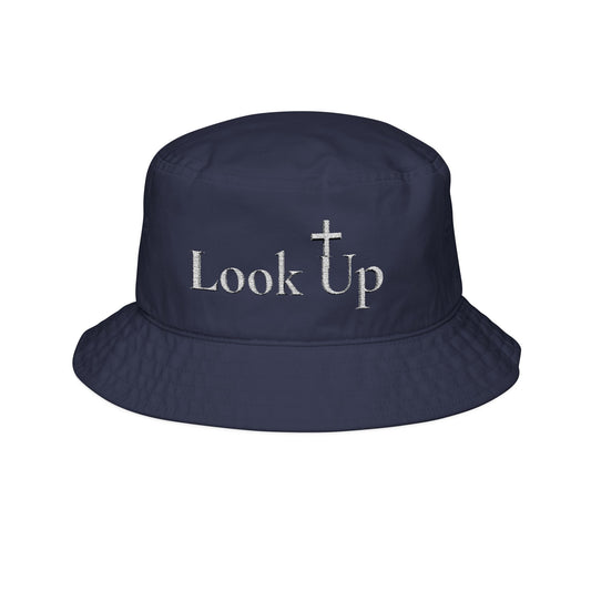Look Up Embroidered Bucket Hat — Faith-Inspired Cross Hat for Christian Gifts