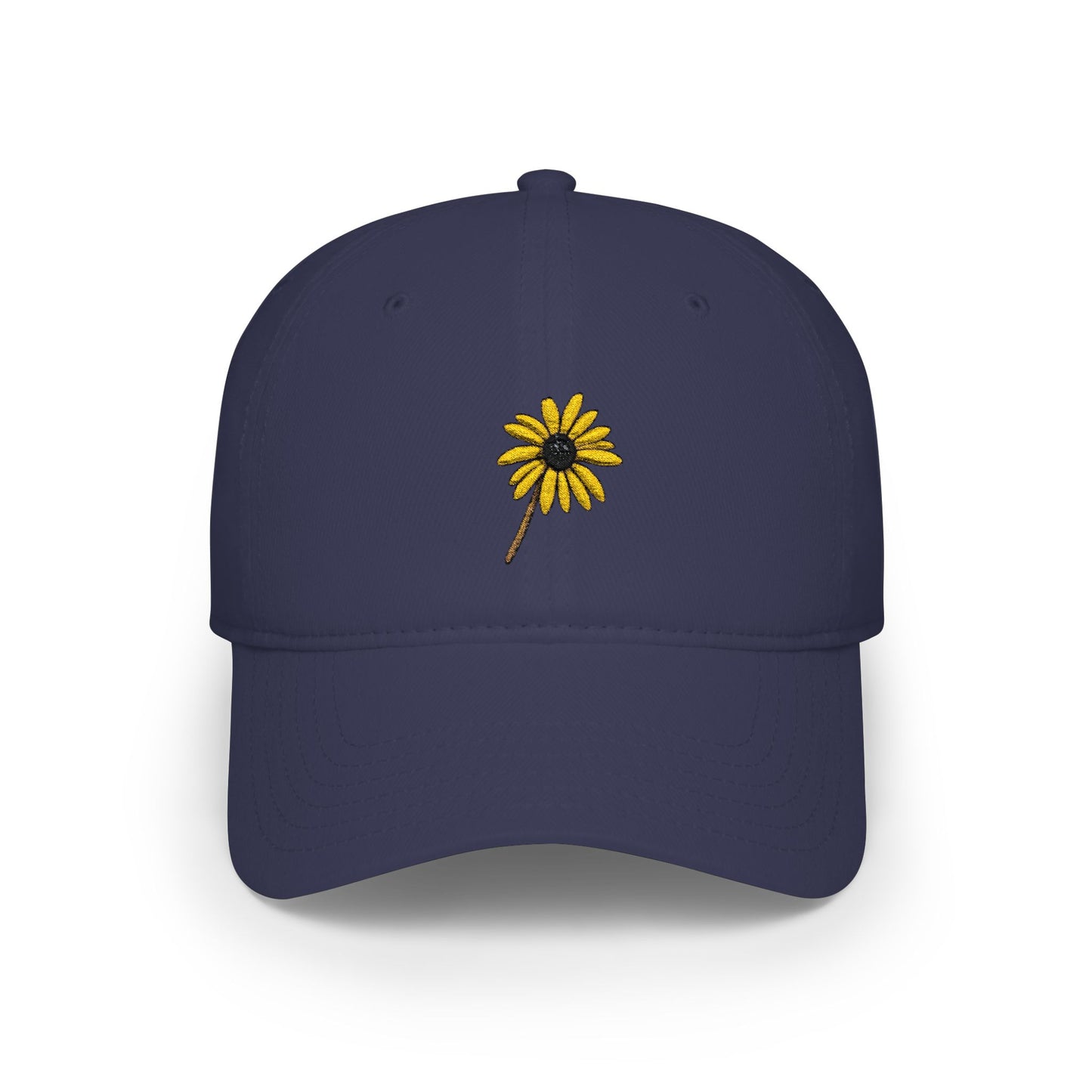 Black-Eyed Susan Mom Cap — Low Profile Baseball Hat, with Embroidered flower front and Mom text back