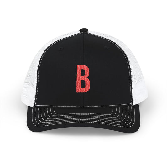 Boston (B) red embroidered Monogram Snapback Trucker Cap - Heritage Places Collection