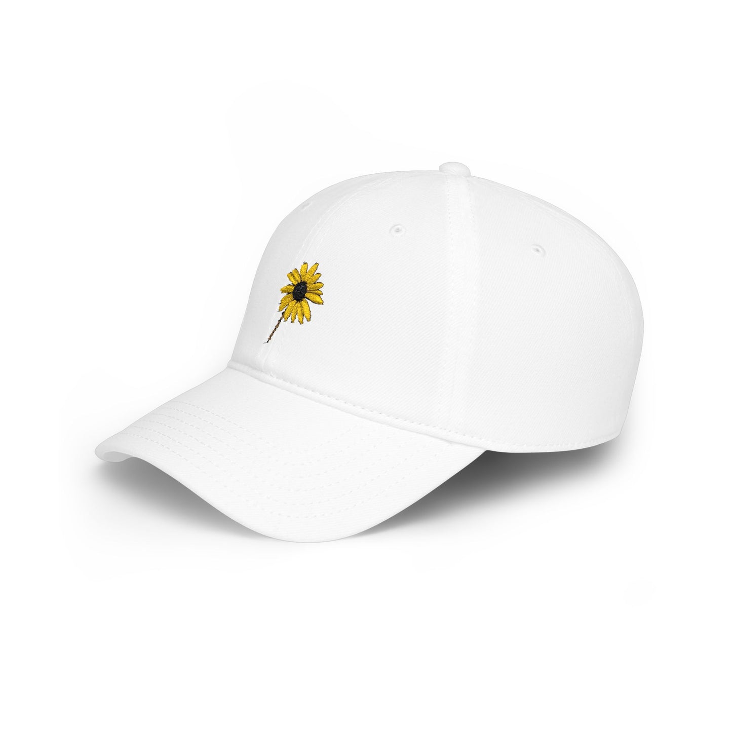 Black-Eyed Susan Mom Cap — Low Profile Baseball Hat, with Embroidered flower front and Mom text back
