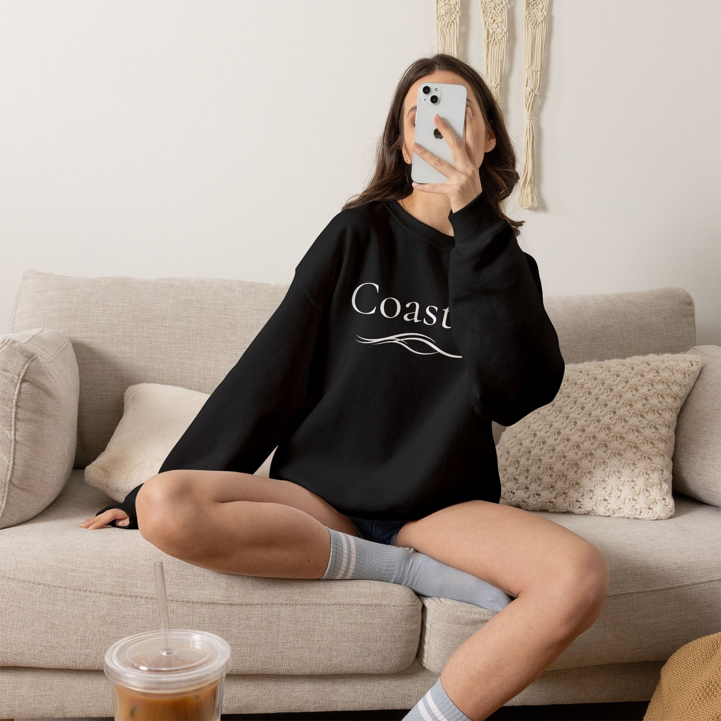 Personalize Embroidered crewneck Sweatshirt — Use your own words on front and left sleeve