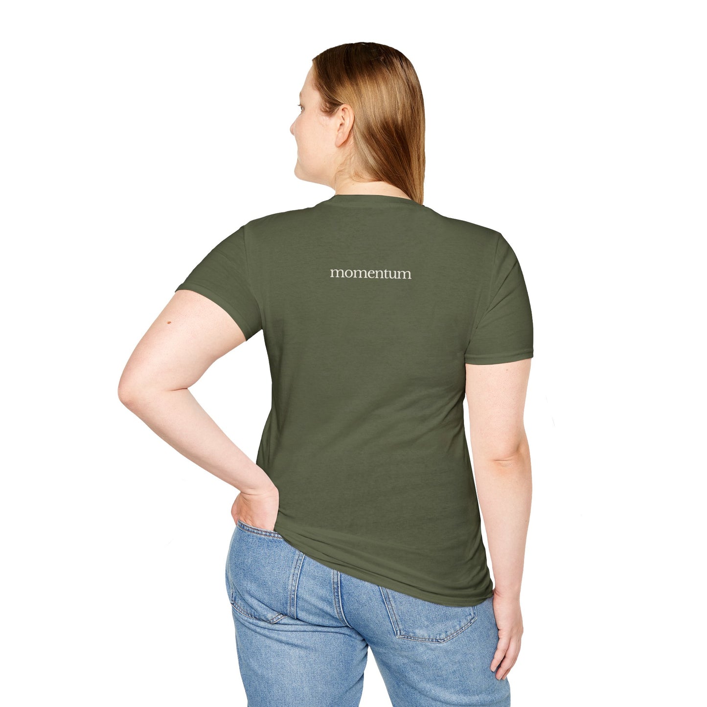 think < do > Unisex Softstyle T-Shirt | Minimalist Inspirational Tee with Momentum Back Detail