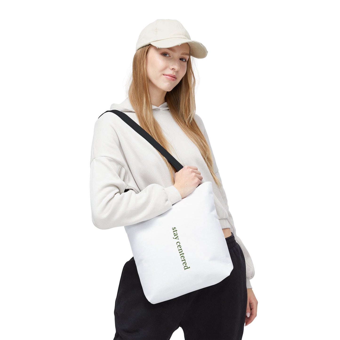 Stay Centered Minimalist Tote Bag – Neutral Wellness Aesthetic Canvas Tote | Sage Green Modern Everyday Carryall
