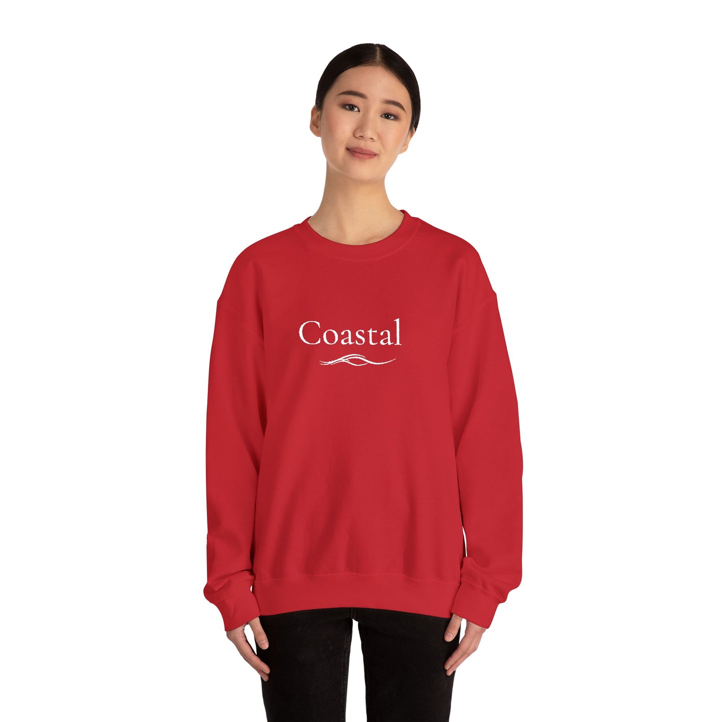 Coastal Crewneck Sweatshirt — Minimal Nautical Wave Graphic