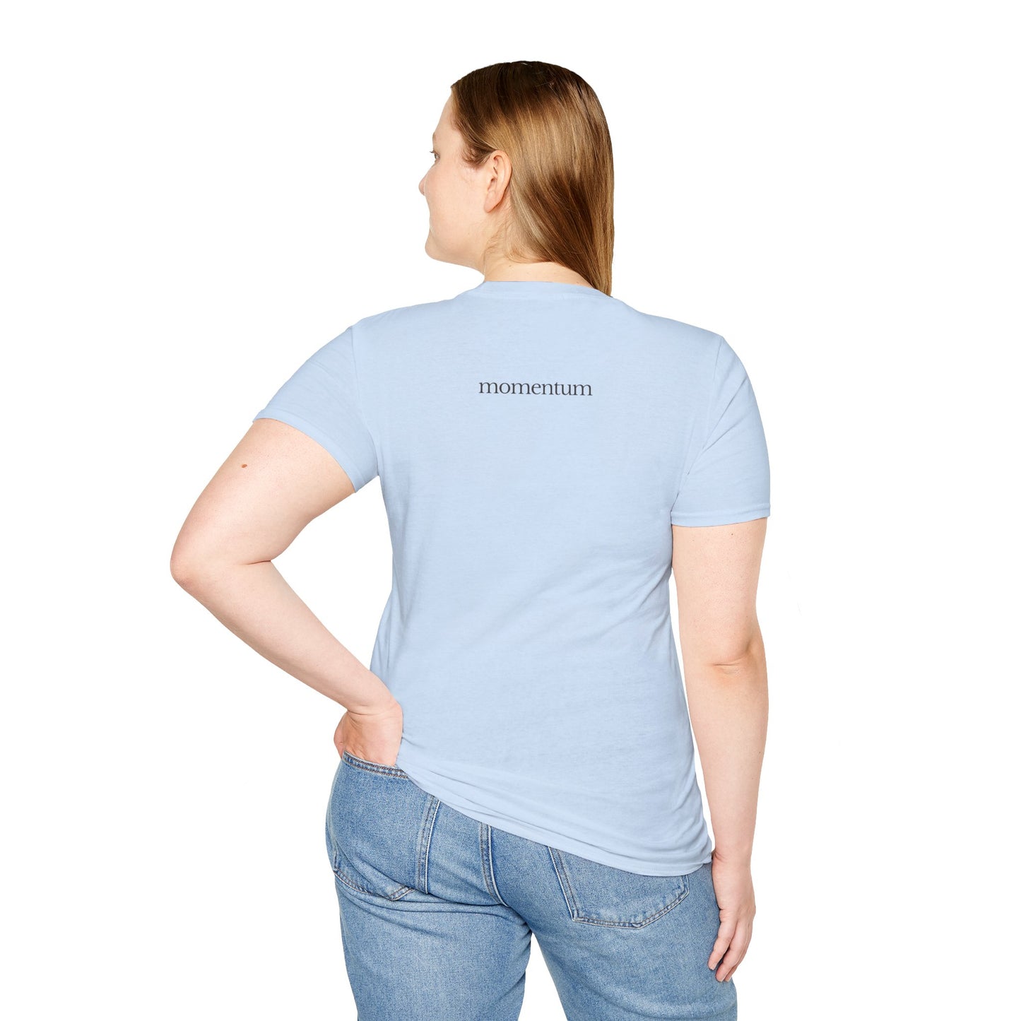 think < do > Unisex Softstyle T-Shirt | Minimalist Inspirational Tee with Momentum Back Detail