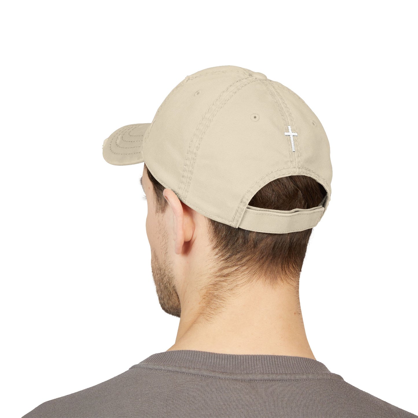 NYC Monogram Distressed Dad Hat (Embroidery) Minimalist Faith Hat with Cross/Vintage Style Cap