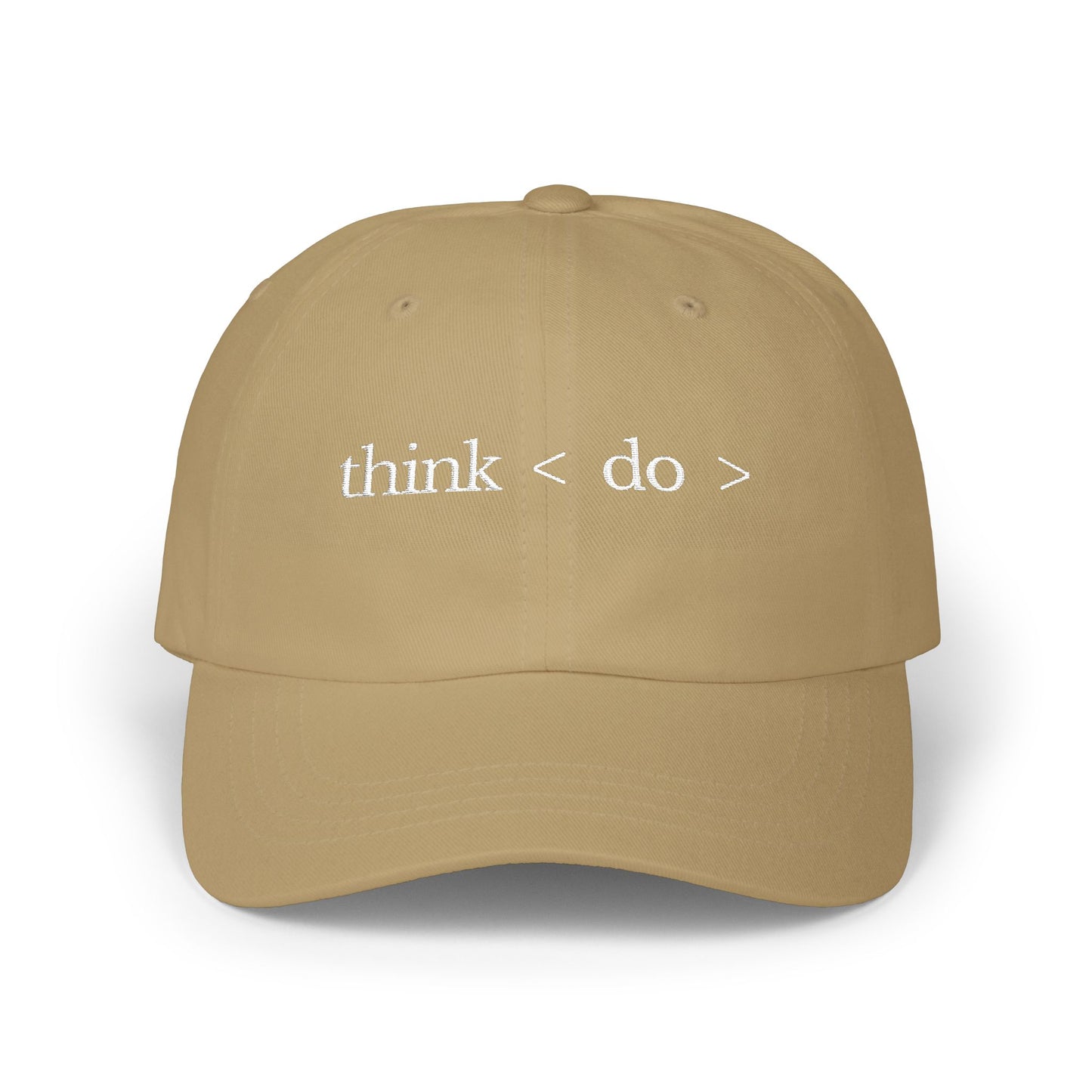 think < do > Minimalist Embroidered Dad Cap | Ivory Thread | Unisex Adjustable Hat