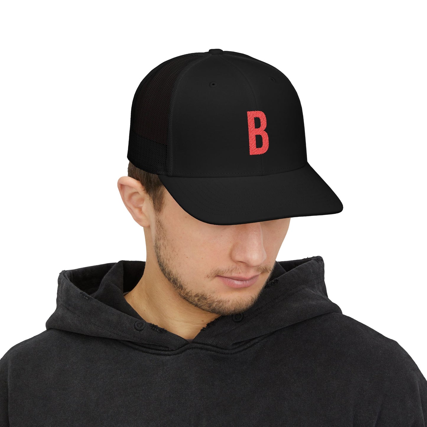 Boston (B) red embroidered Monogram Snapback Trucker Cap - Heritage Places Collection