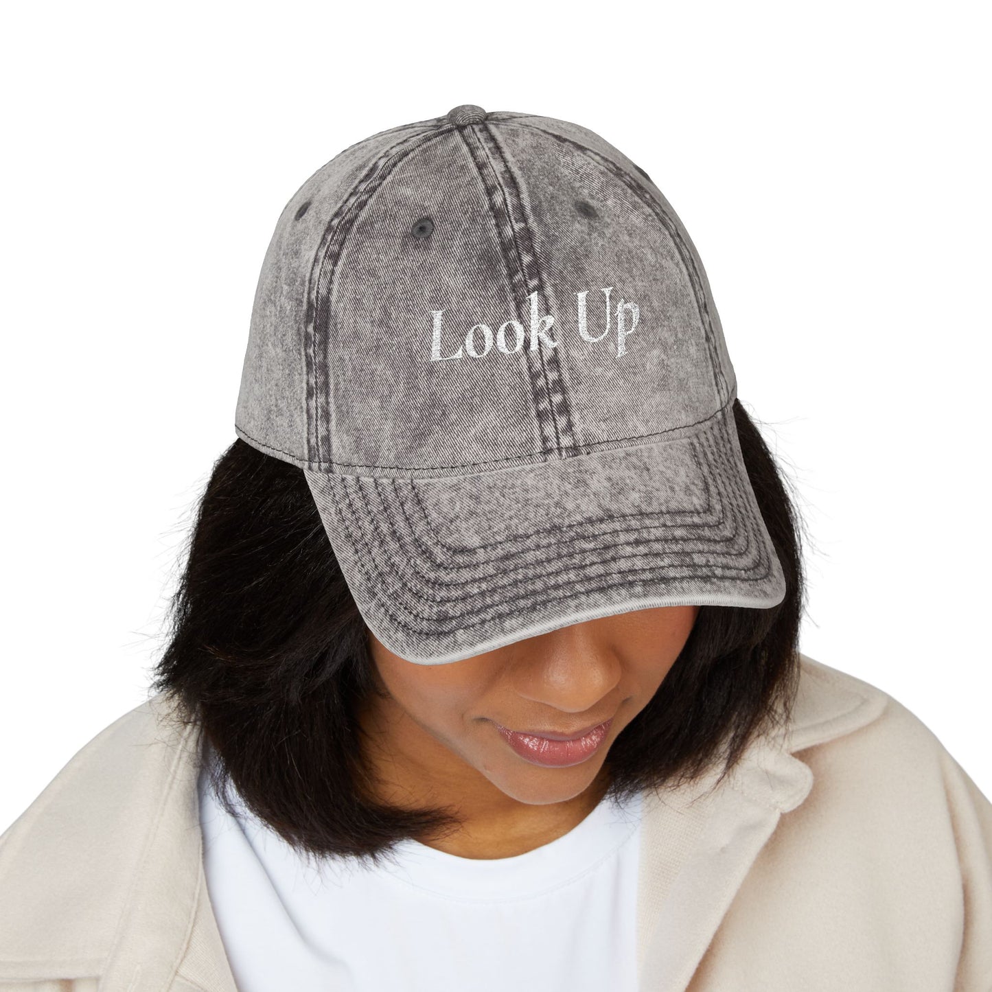 Look Up Embroidered Vintage Cap