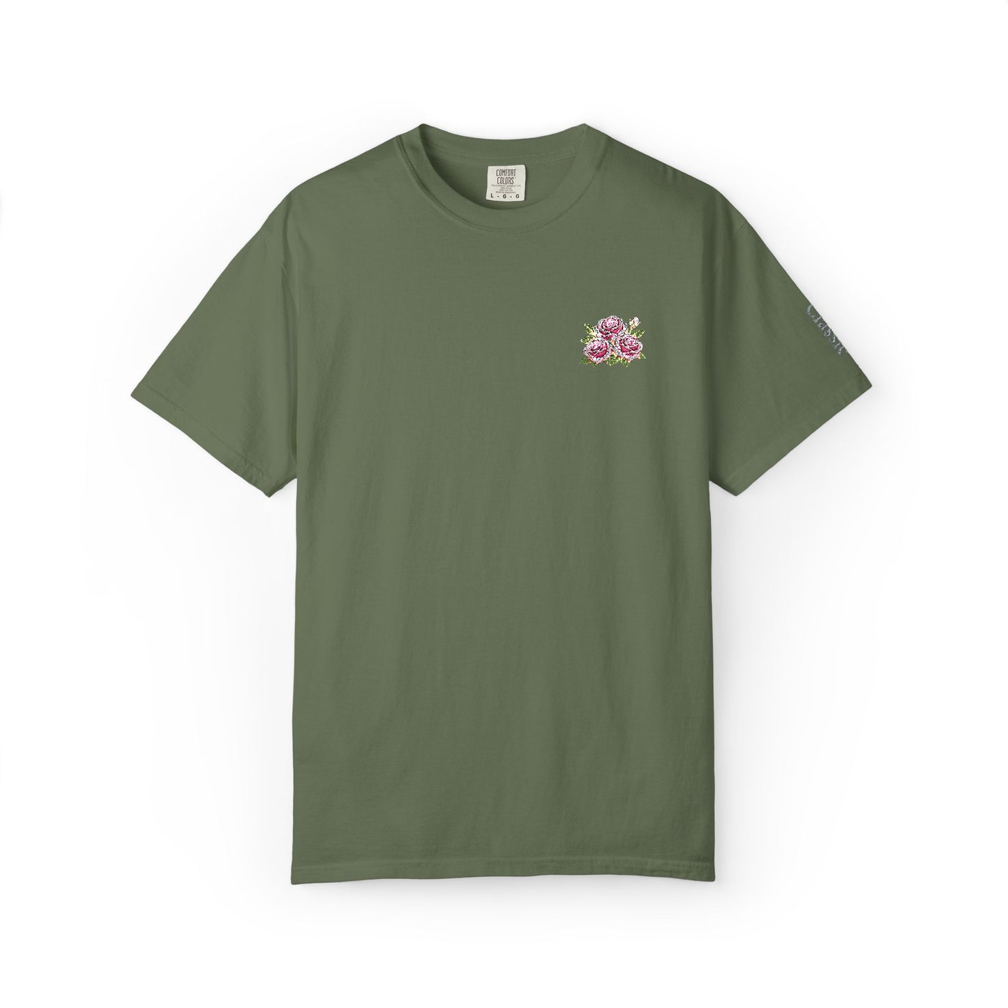 Simple Rose Bouquet Embroidered T-Shirt with Sleeve Detail