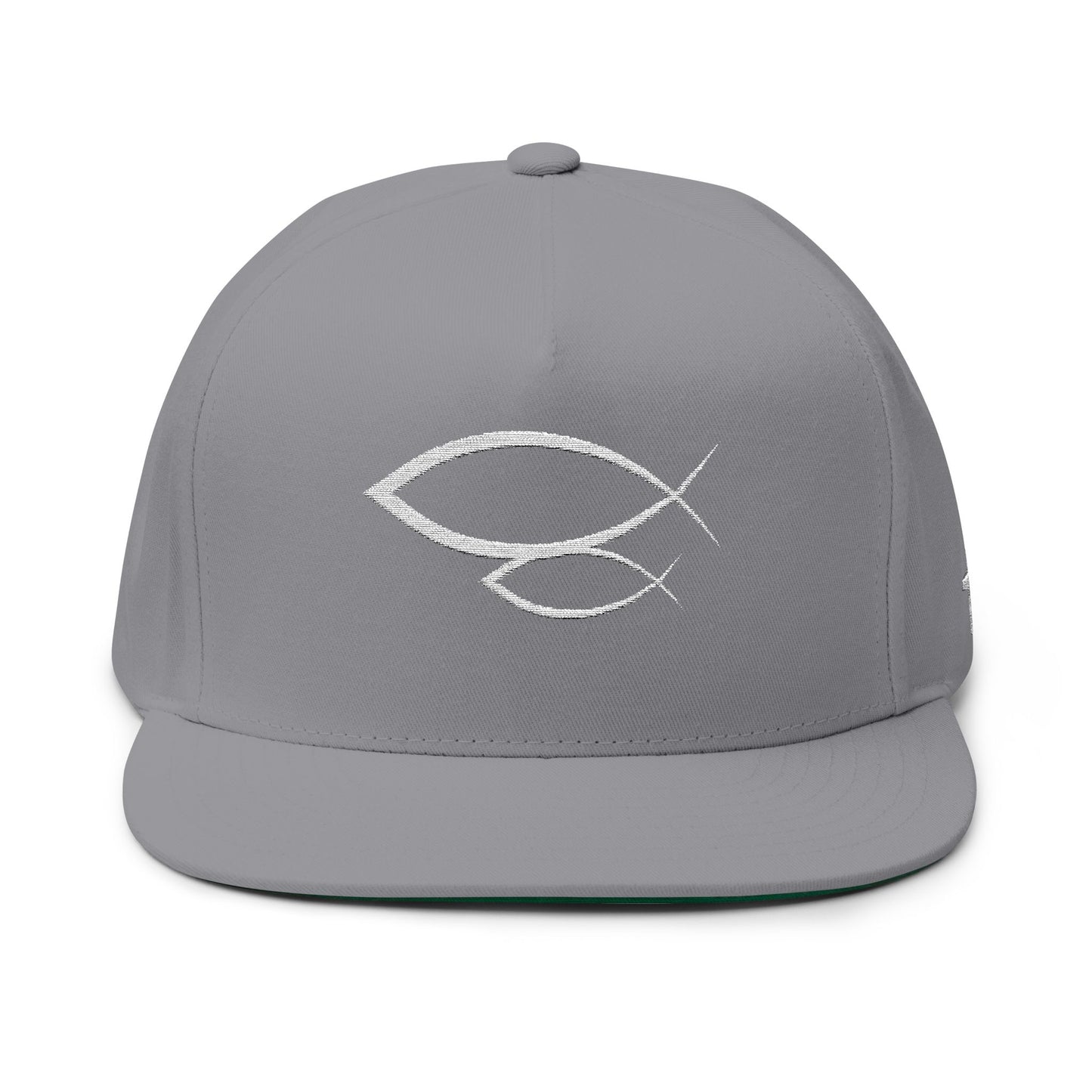Christian Fish Embroidered Flat Bill Cap — "Look Up" Snapback