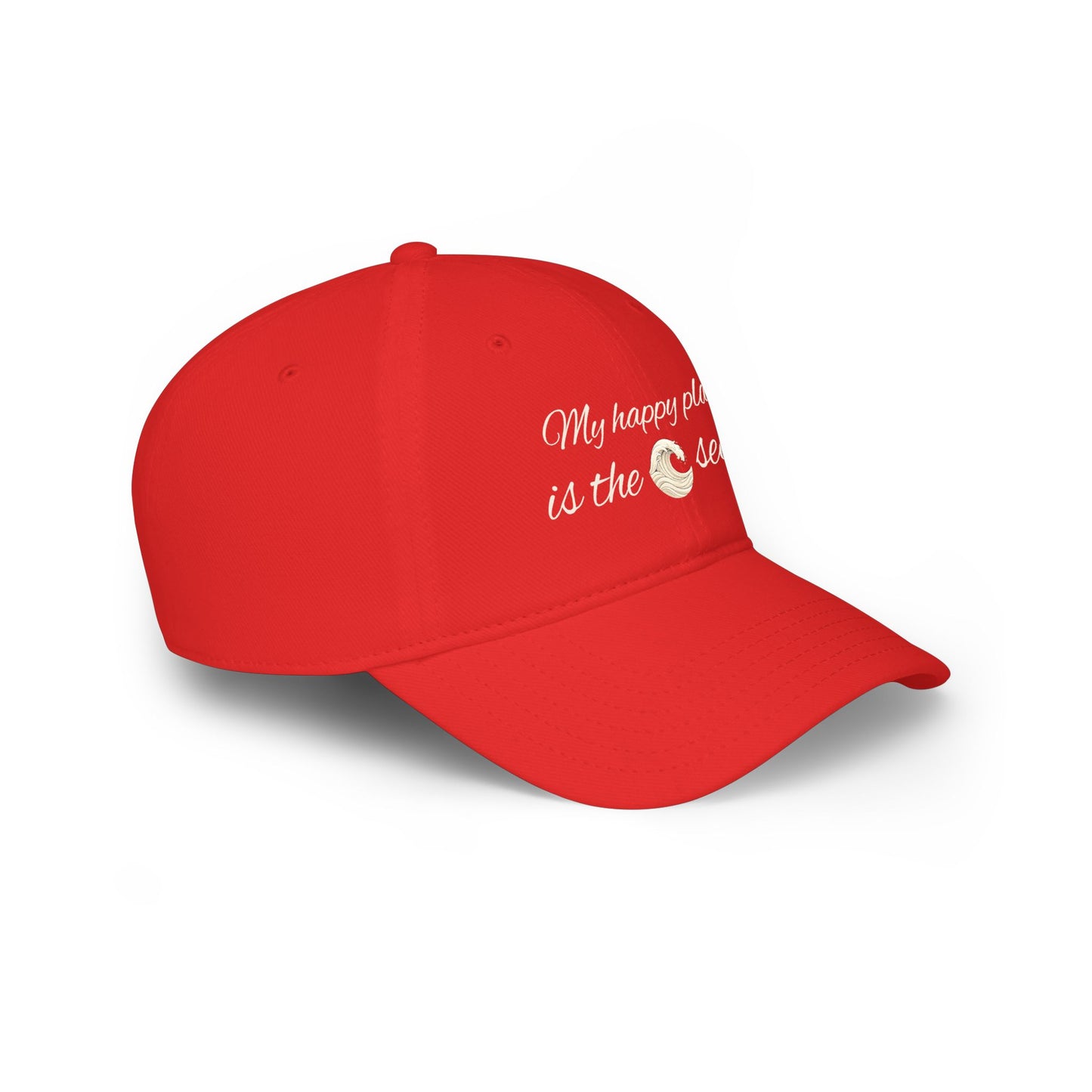 my happy place Is the sea Low Profile Baseball Cap with wave accent