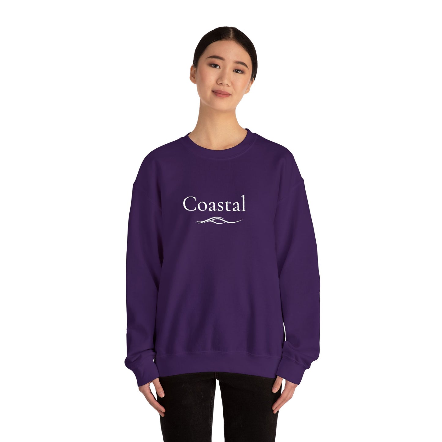 Coastal Crewneck Sweatshirt — Minimal Nautical Wave Graphic
