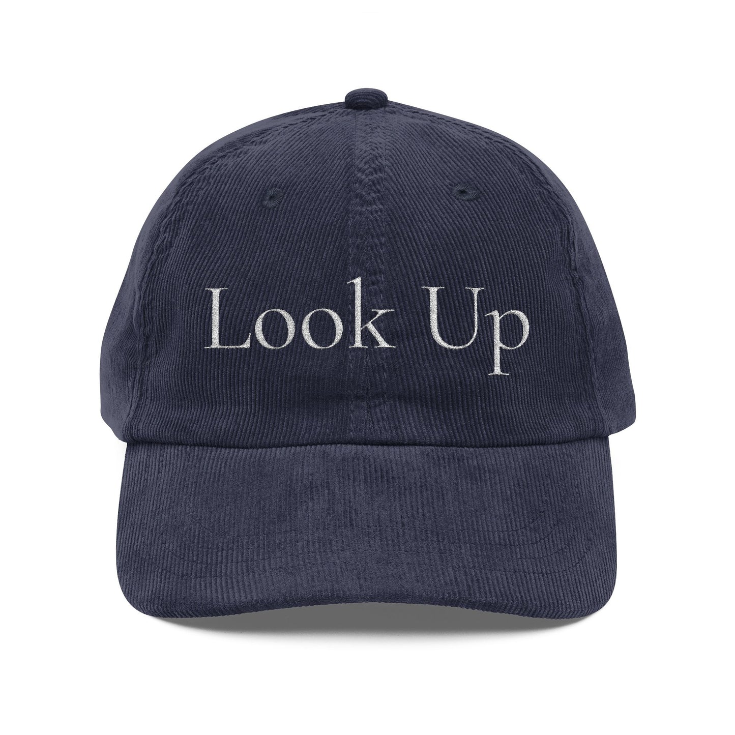 Look Up Embroidered Corduroy Cap-Faith Inspired Hat with Cross on back